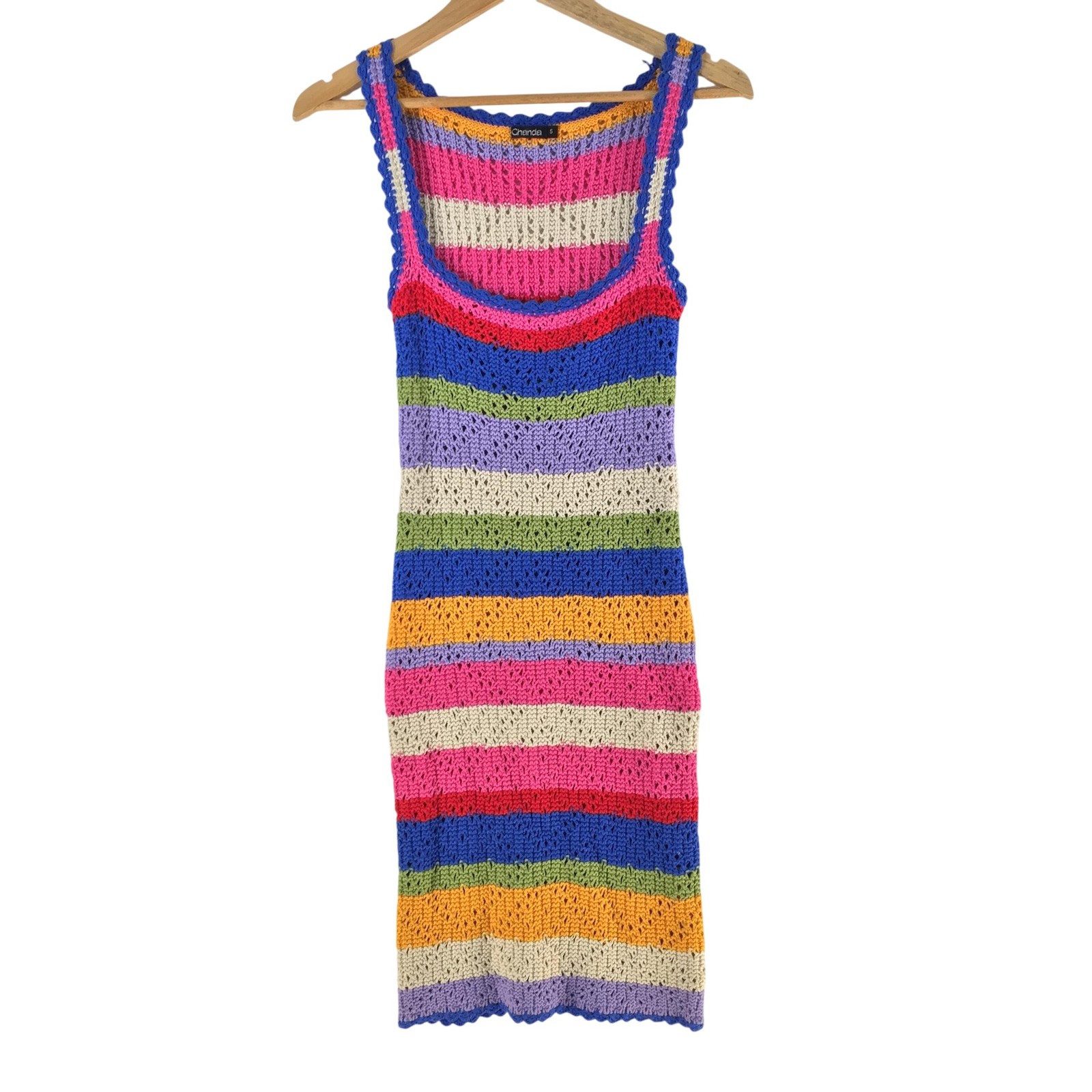 Ghanda Dress Womens S Multicolour Crochet Stripe Scoop Neck Knee Length 133424