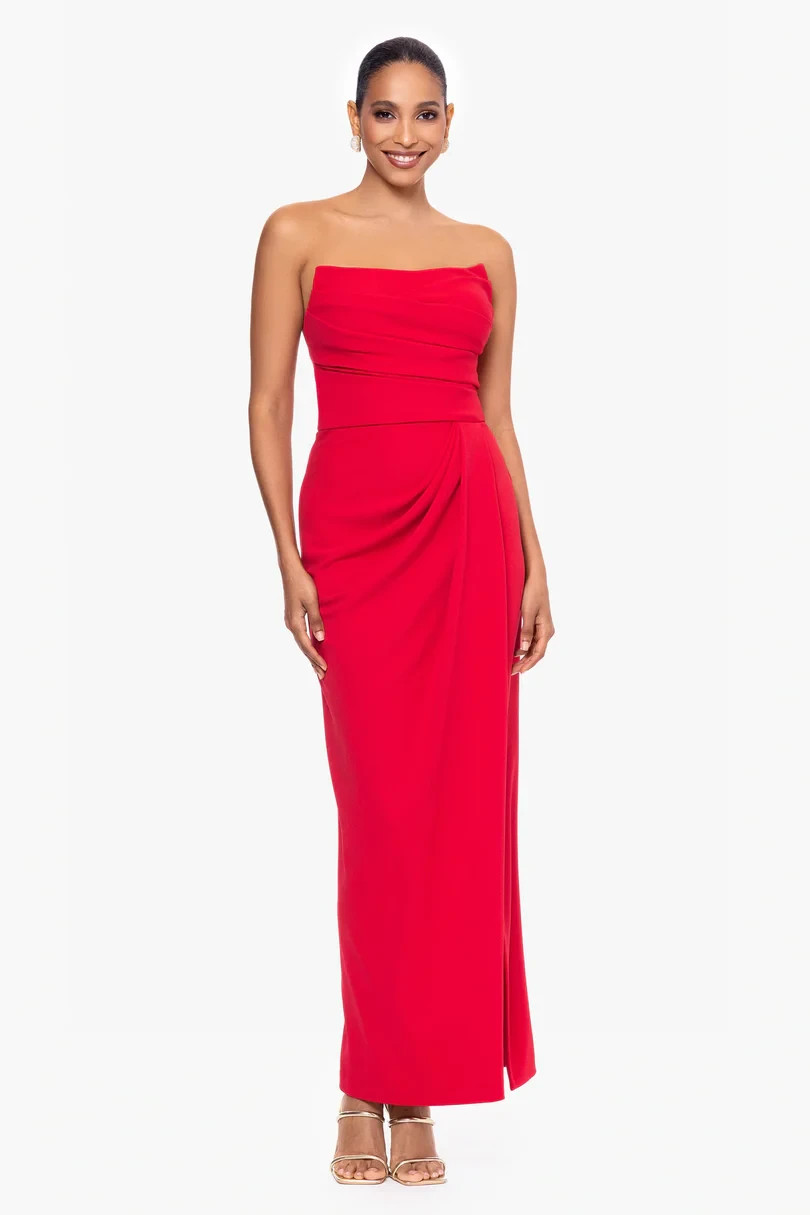 Betsy & Adam Red Strapless Scuba Crepe Gown Size 6 $249