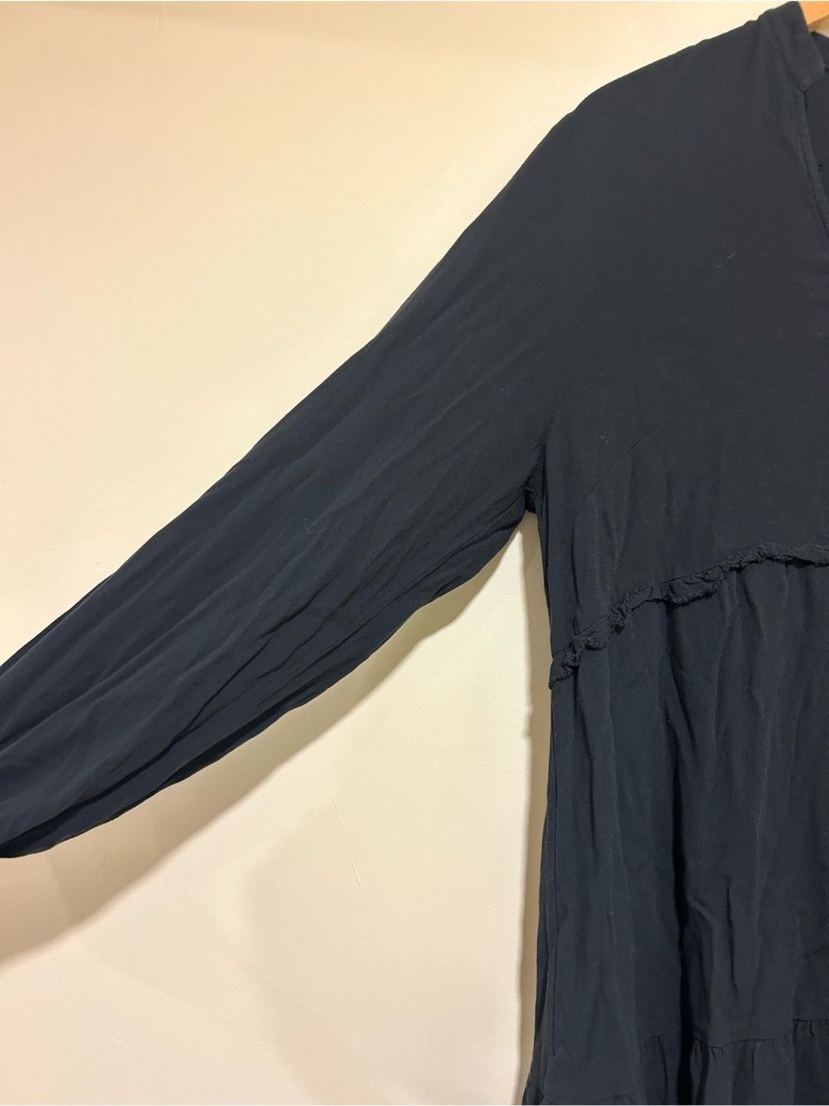 The Normal Brand Alexis Tiered Peasant Mini Dress in Black Size Small