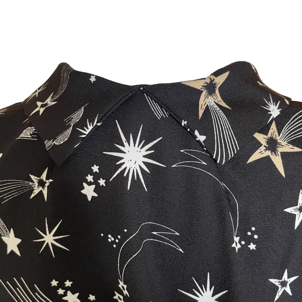 Joanie Babs Celestial Retro Black Moon Star Vneck Long Sleeve Midi Dress Sz 14