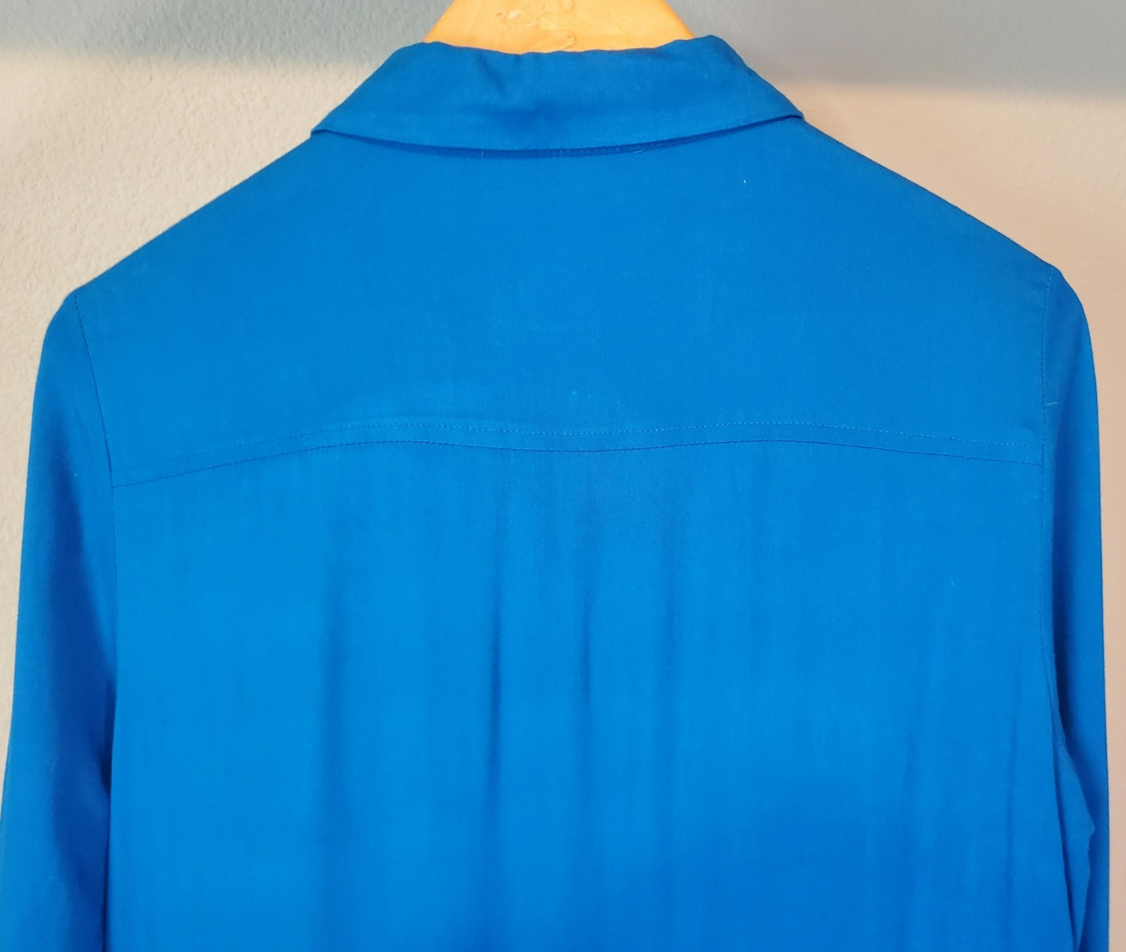 JustFab Blue Shirt Dress M Drawstring Waist Tab Sleeve Rayon Pockets
