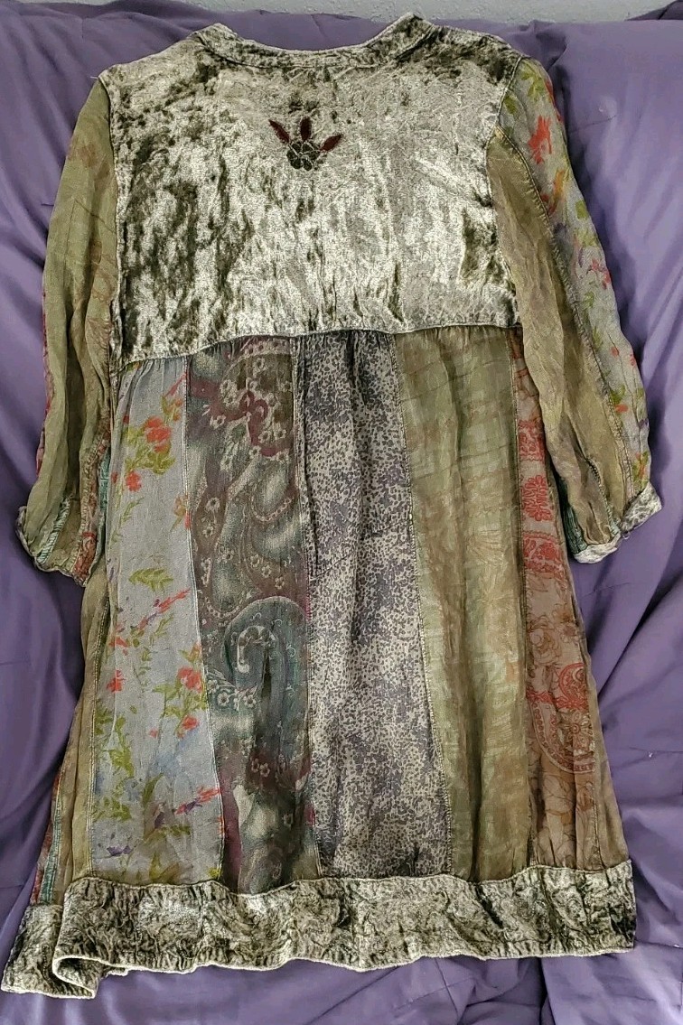 Young Threads Embroidered Boho Hippie Patchwork Flowy Lined Dress Size S