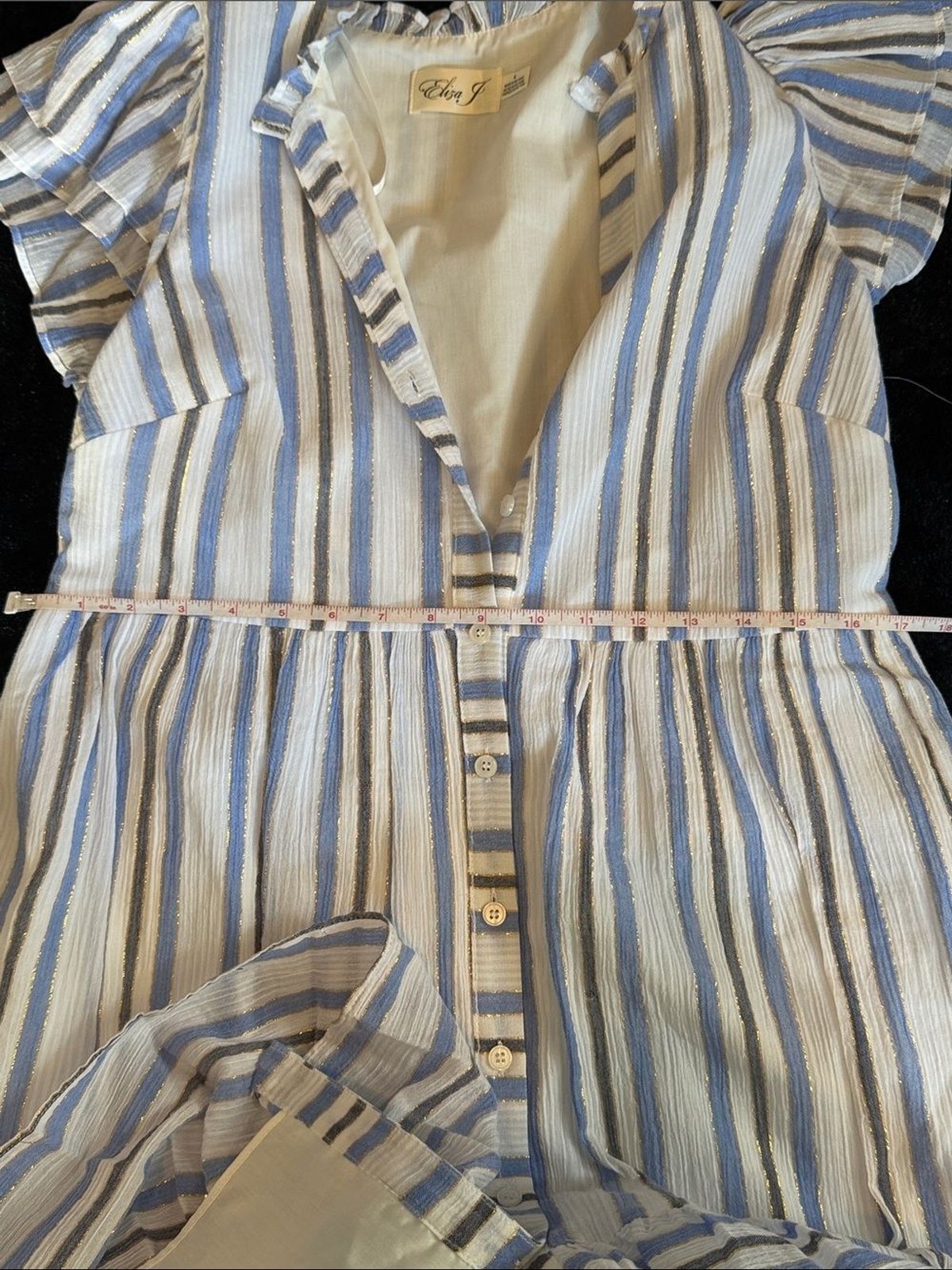 Eliza J Blue Striped Cap Sleeve Button Front Flounce Hem Dress Size 4
