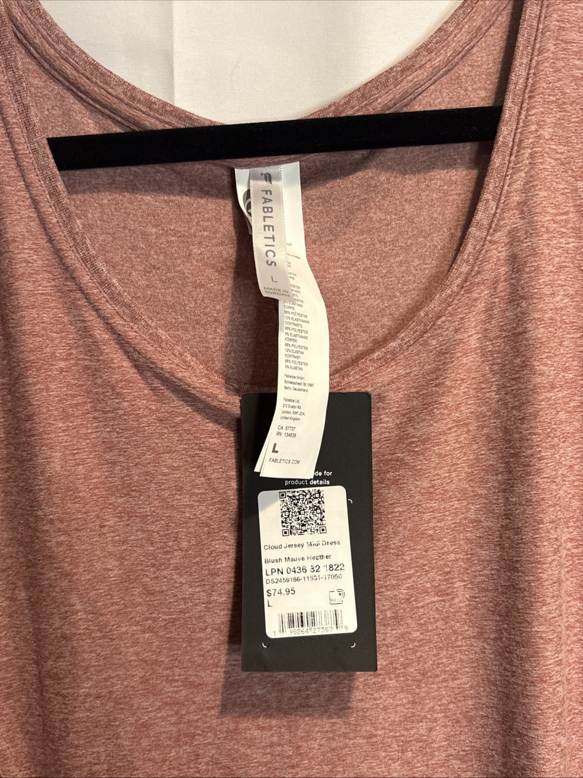Fabletics Cloud Jersey Midi Dress Size Large Mauve Heather
