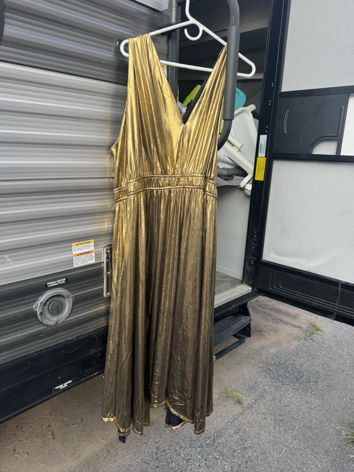 Torrid Tea Length Liquid Knit Double V-Neck Sharkbite Dress Gold Size 5