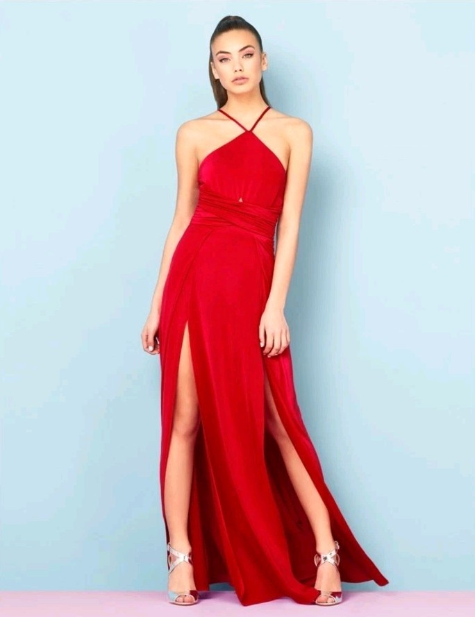 New Ariana Grande Long Dress Lipsy Red Cut Out Strappy Wedding Party. Size UK 8.