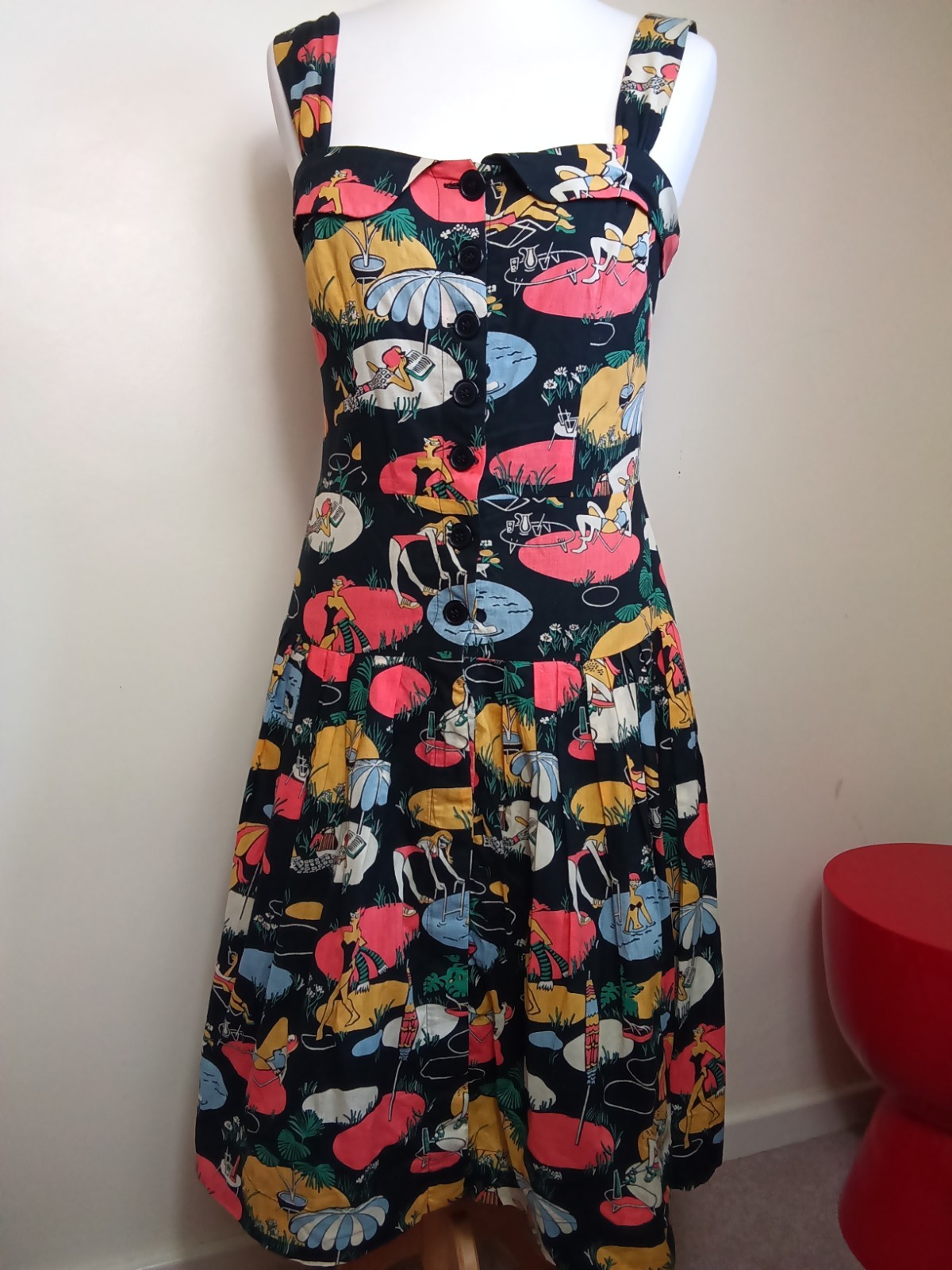 Emily and Fin Sundress Medium 12 Beach Lady Pool Print Summer Dress Pockets