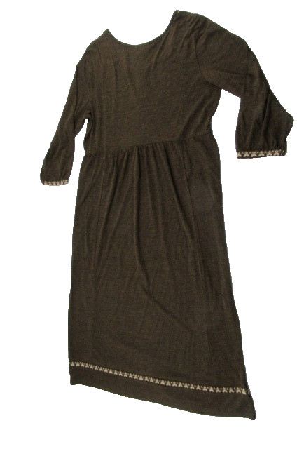 Sweet Magnolia Brown Embroidered Boho Dress Women’s L 3/4 Sleeve Midi
