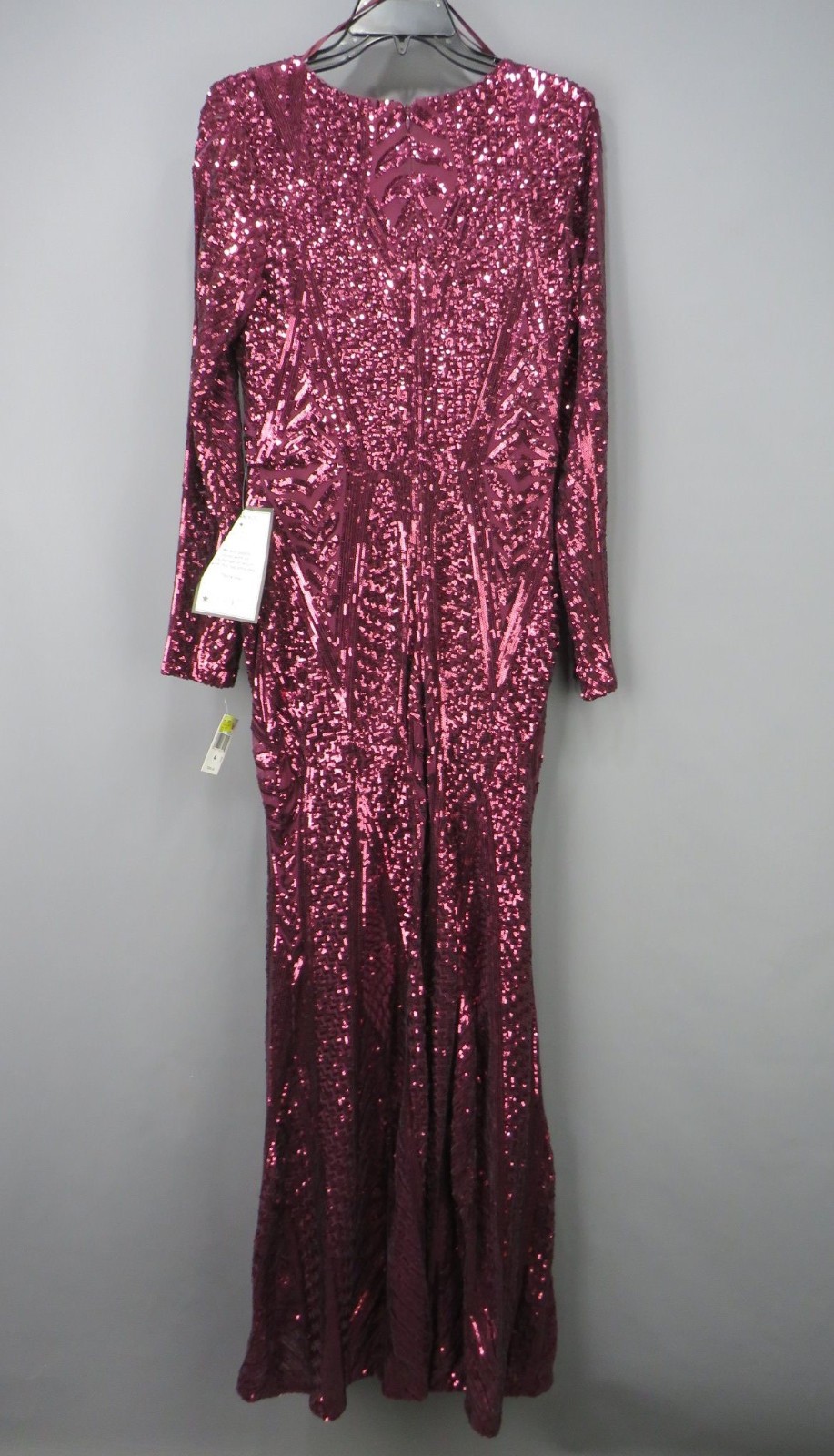 XSCAPE Long-Sleeve Sequined V-Neck Gown MSRP $289