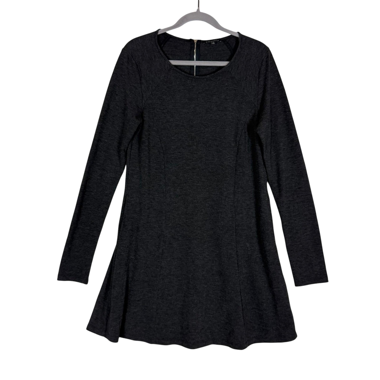 Staccato Sweater Dress Womens M Gray Long Sleeve A-Line Zip Back Knit Stretch