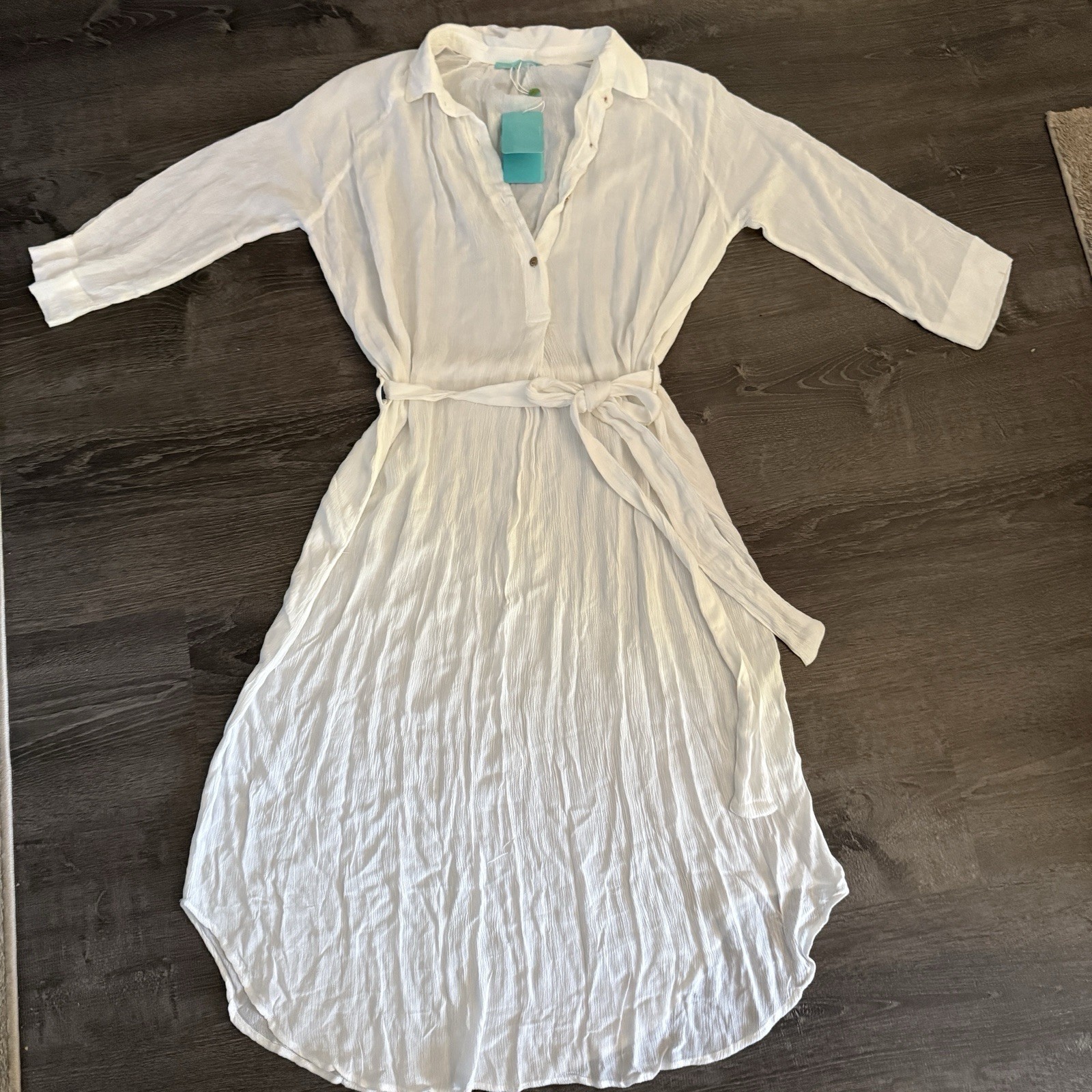 NWT Melissa Odabash Medium Alesha white Cover-Up Midi Dress Kaftan Gauze Belt