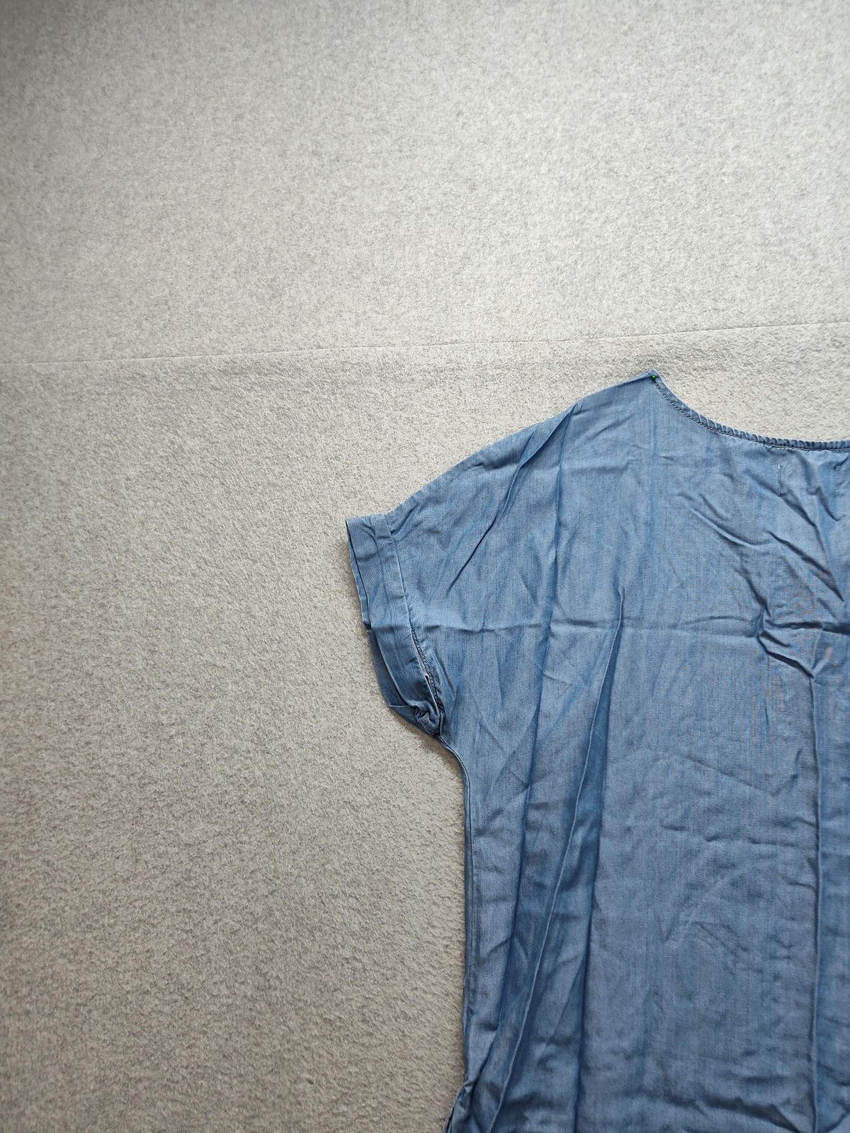 Caslon Dress Womens Large Blue Chambray Lace Up Scoop Neck Shift Short Sleeve