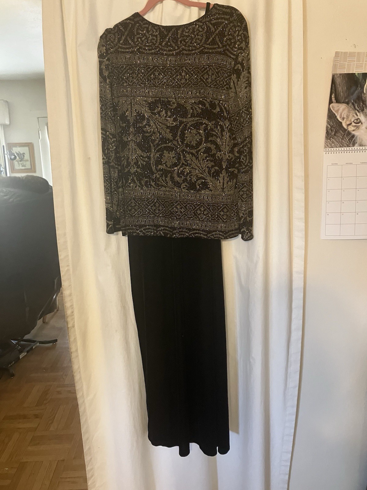 Black Velvet Dress With Sparkly Gold And Black Overtop