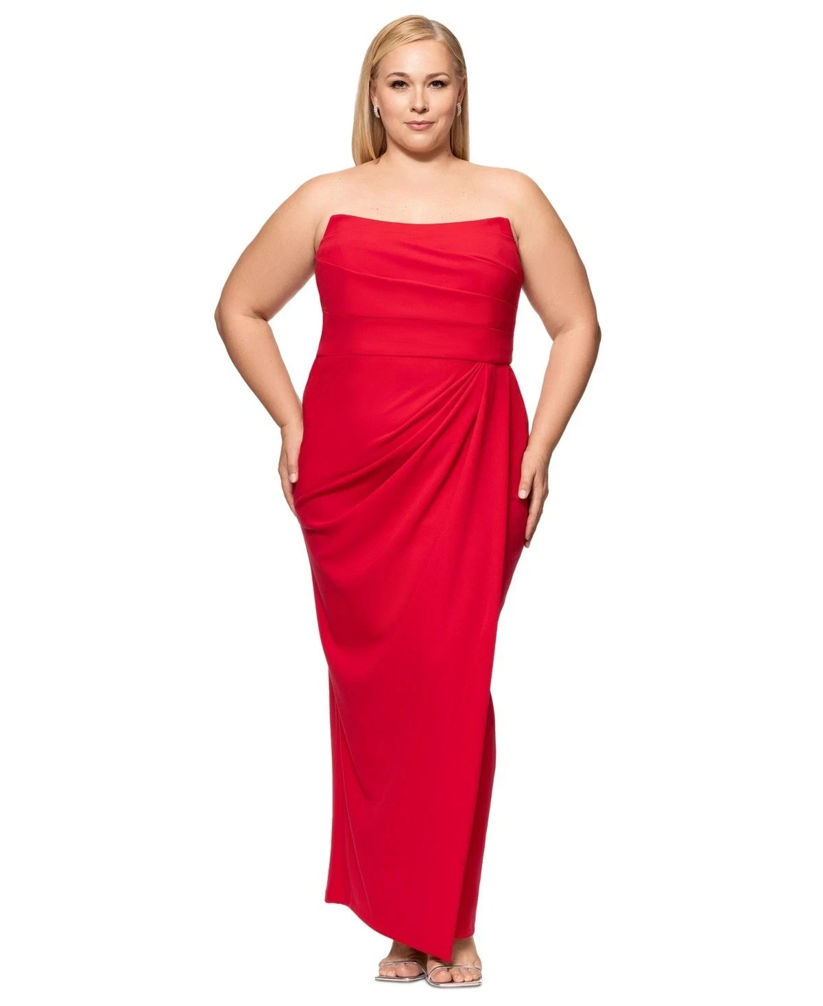 Betsy & Adam Plus Size Sleeveless Scoop-Neck Sheath Gown – Red – 16W