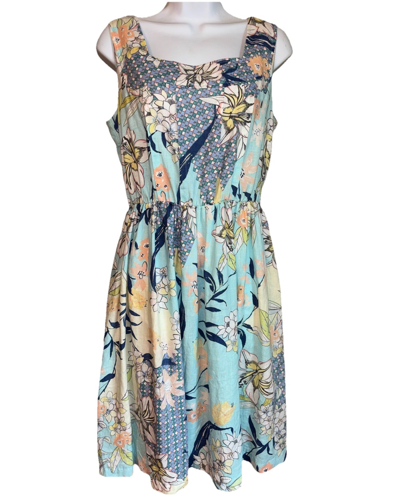 MALVIN Hamburg Germany I Love Linen Floral 100% Linen Sundress Size 8 Medium