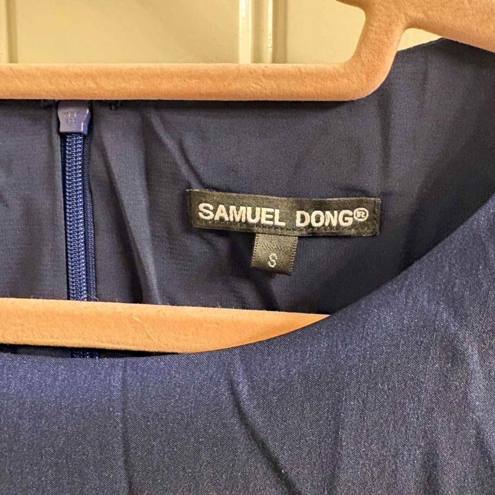 SAMUEL DONG Front Winged Drapey Shimmery Cobalt Below Knee Dress Zip Pockets S