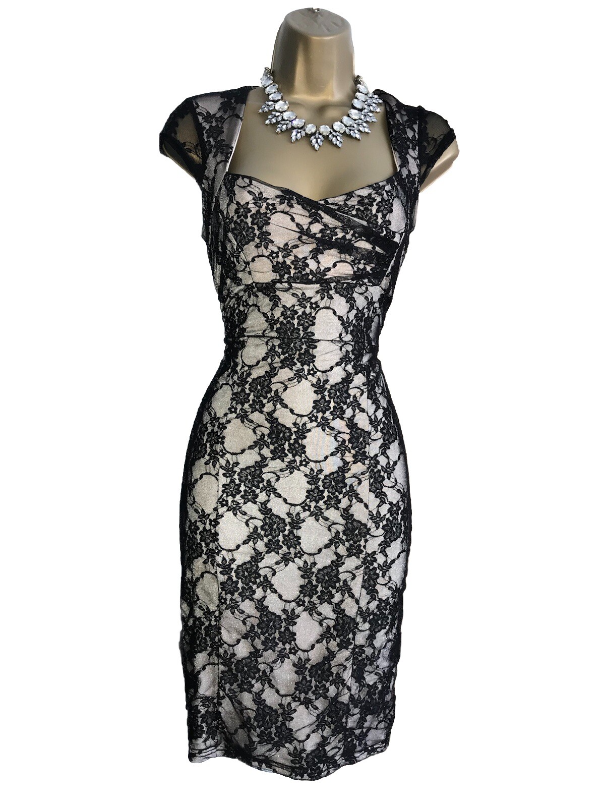 BNWT Jane Norman vintage ❤️Y2K black lace corset bodycon dress 14 16 pin up 50’s