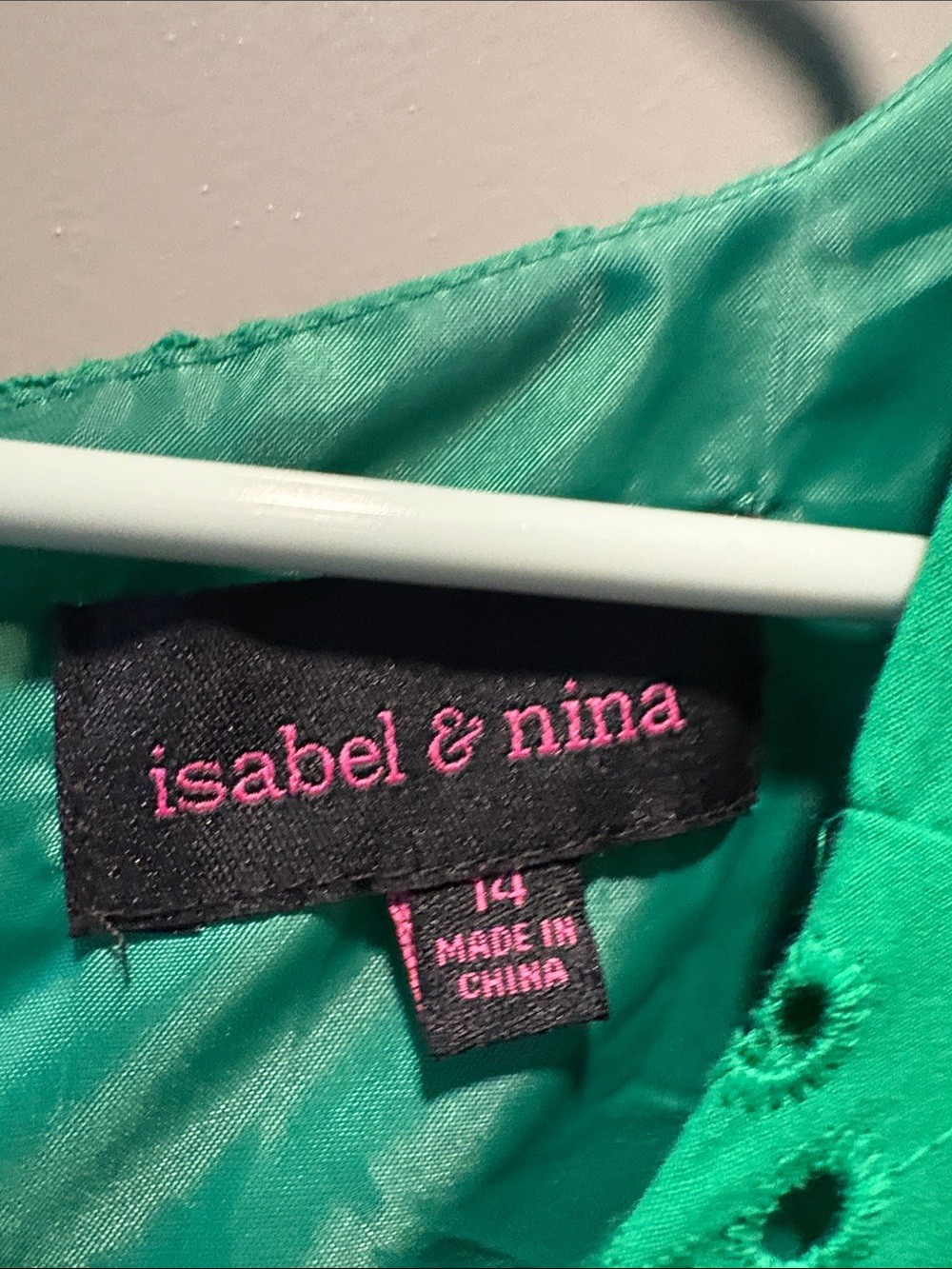 Isabel & Nina Green Eyelet Shift Dress Size 14 Cotton Embroidered Sleeveless