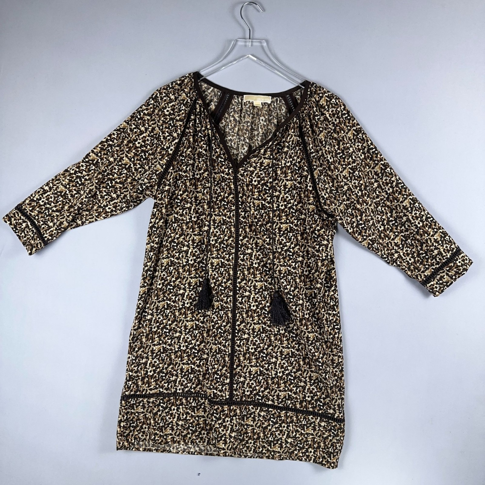 Michael Michael Kors Tunic Dress Size Small Leopard Print Tassel Tie V Neck