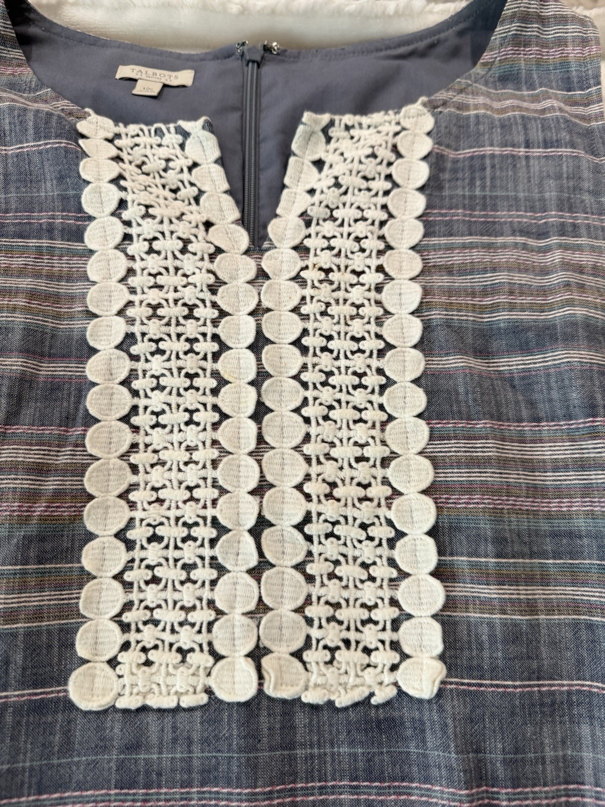 Talbots Shift Dress Size 12 Petite Crochet Front Stripes Lined E15