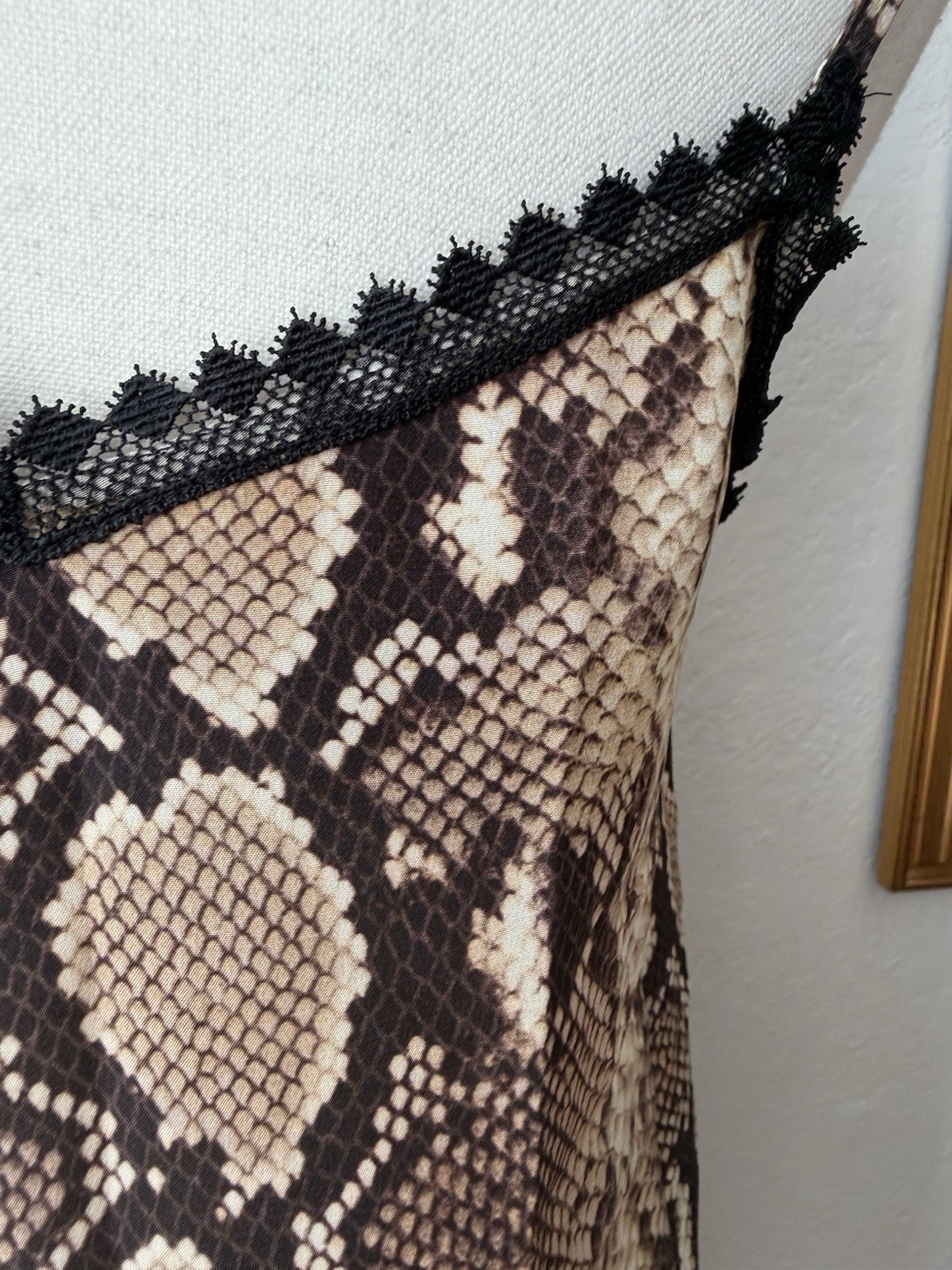23- The Kooples Snakeskin Print Silk Midi Slip Dress Size 1 (Sm) NWT Lace Trim