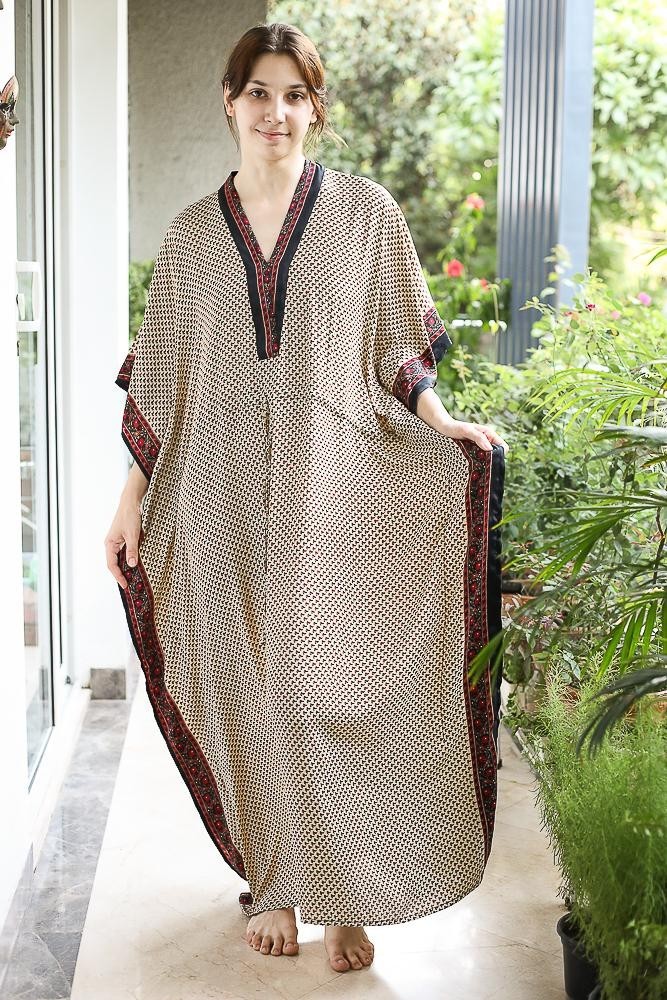 Silk Beige Kaftan / Handmade Flowy Maxi Dress / Resort Wear Outfit PS MFN1023