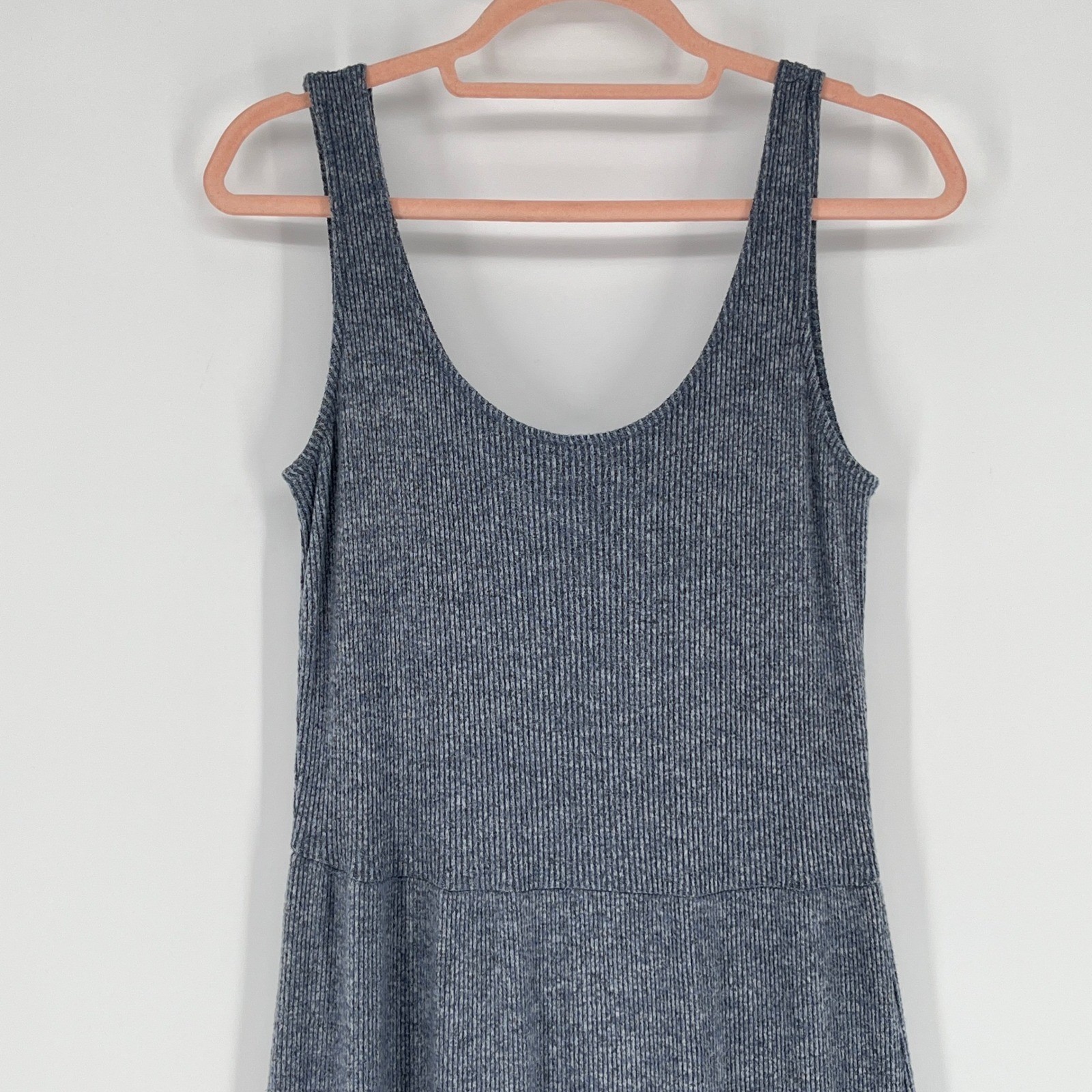 Daily Ritual Ribbed Knit Sleeveless Midi Dress Gray Tiered Hem Size S
