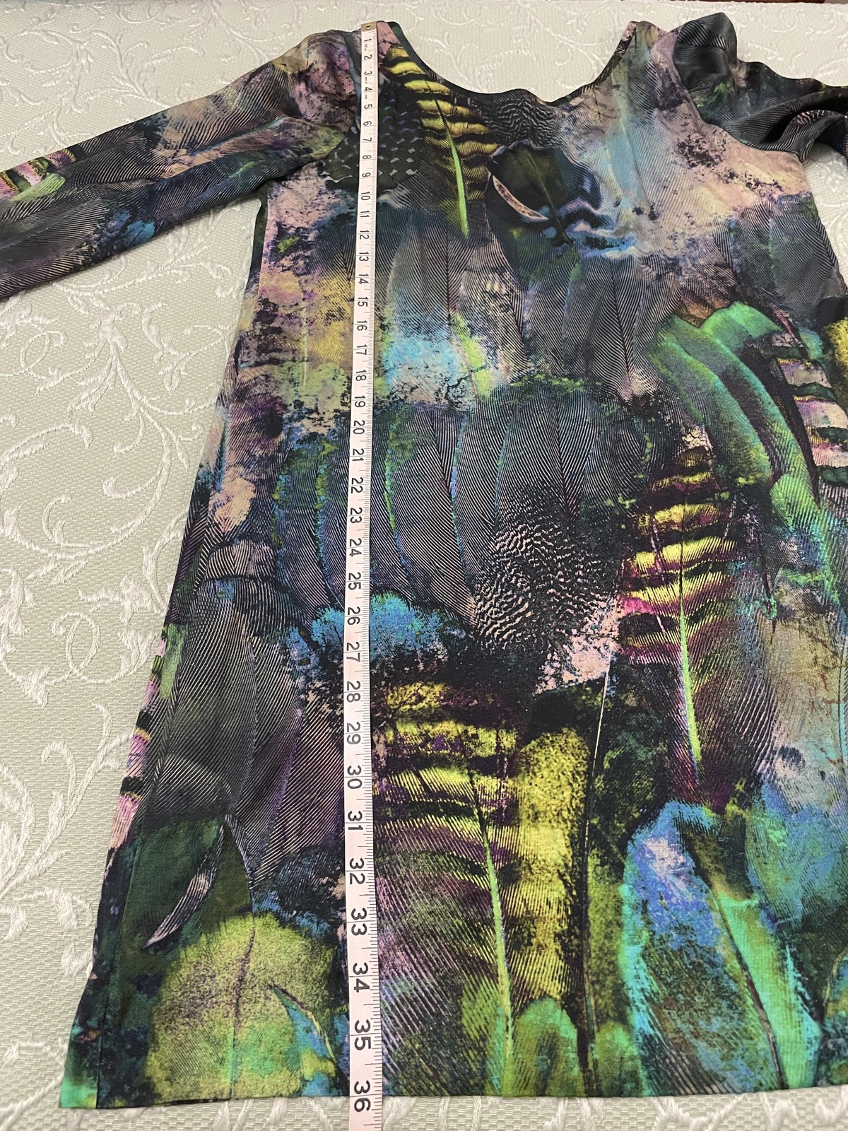 Cluny Dress Womens Large Multicolor Abstract Shift Long Sleeve Silk Modal Lined