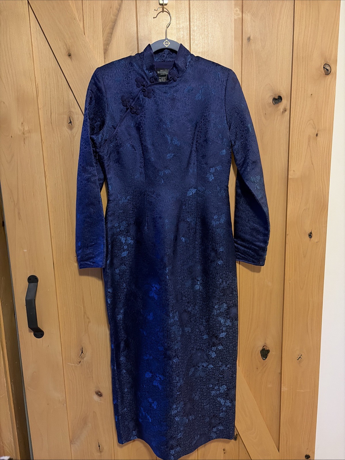J. Peterman Blue Long Mandarin Qipao Chinese Dress Oriental Silk Blend Size 8 M