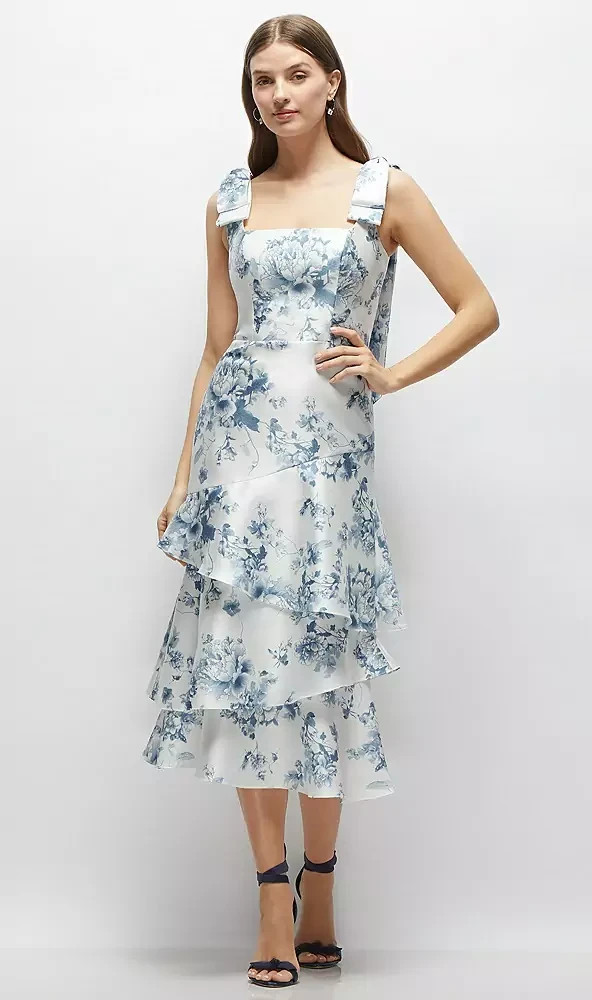 Dessy Collection Cottage Rose Larkspur Bow Tiered Midi Dress Size 4 $289 3127FP