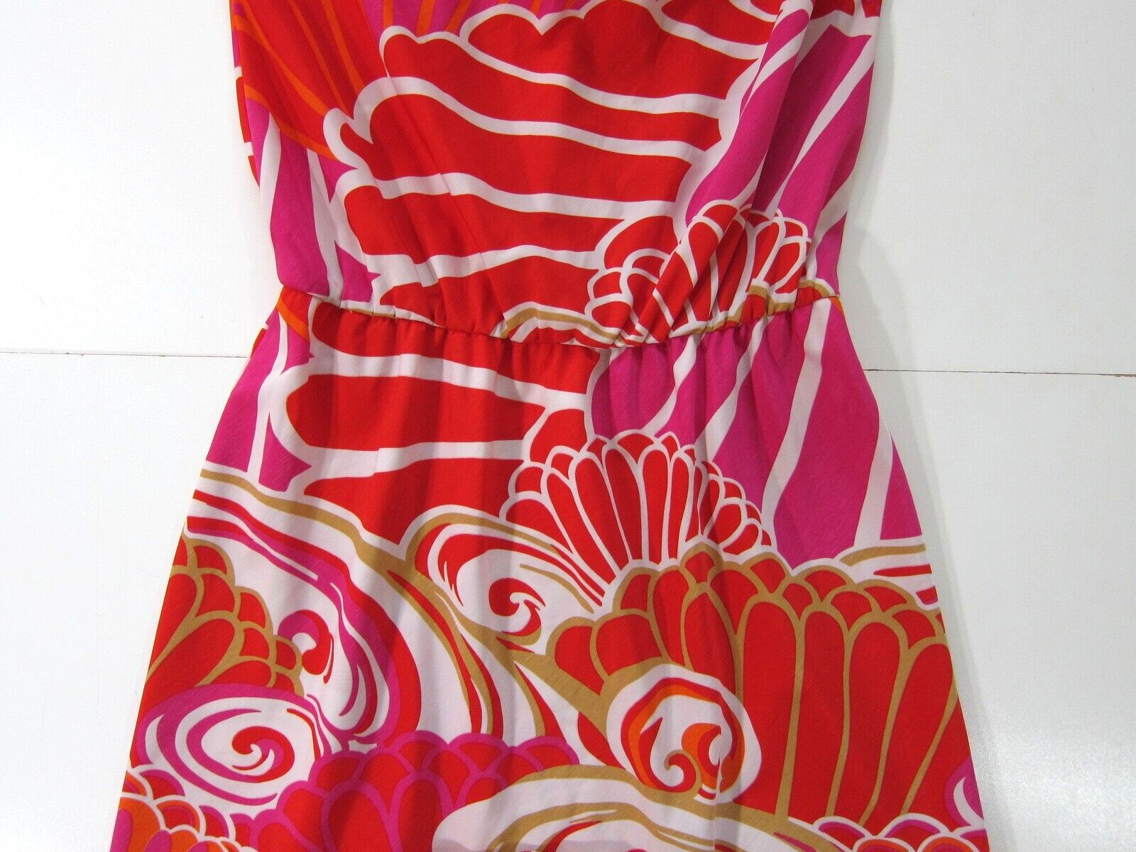 Natori Pink Orange White Geometric Cap Sleeve Tent A-Line Sheath Tunic Dress S