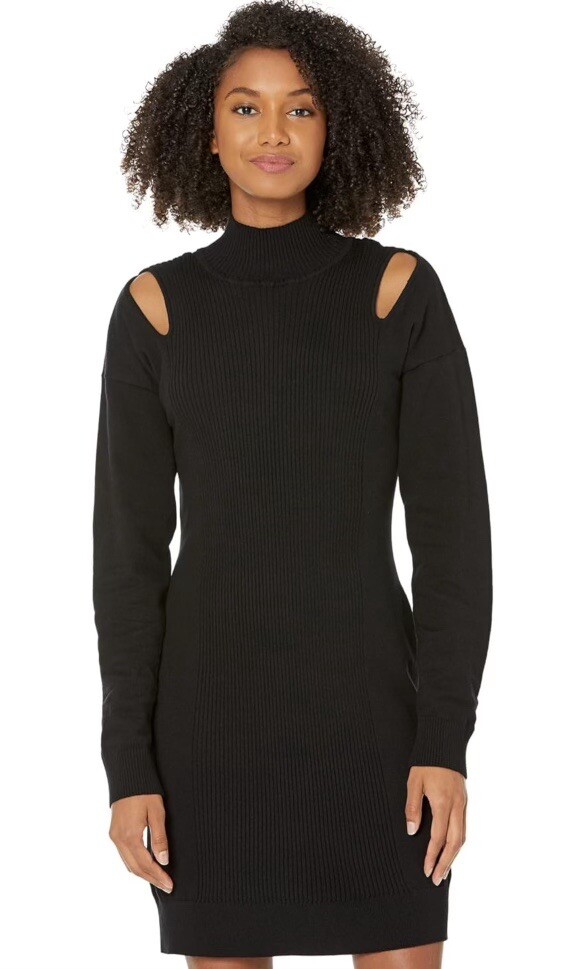 BCBGeneration Women’s Mini Long Sleeve Mock Neck Shoulder Cut Out Dress Size S
