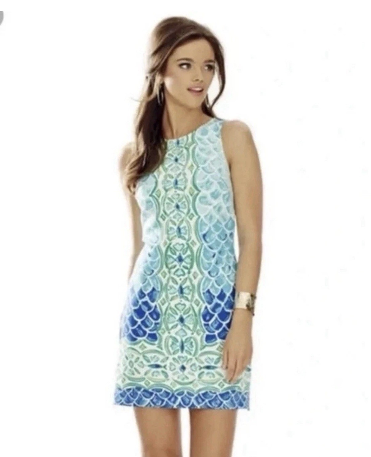 Lilly Pulitzer Perla Shift Dress fish Scale Scuba neoprene Beach Preppy XS