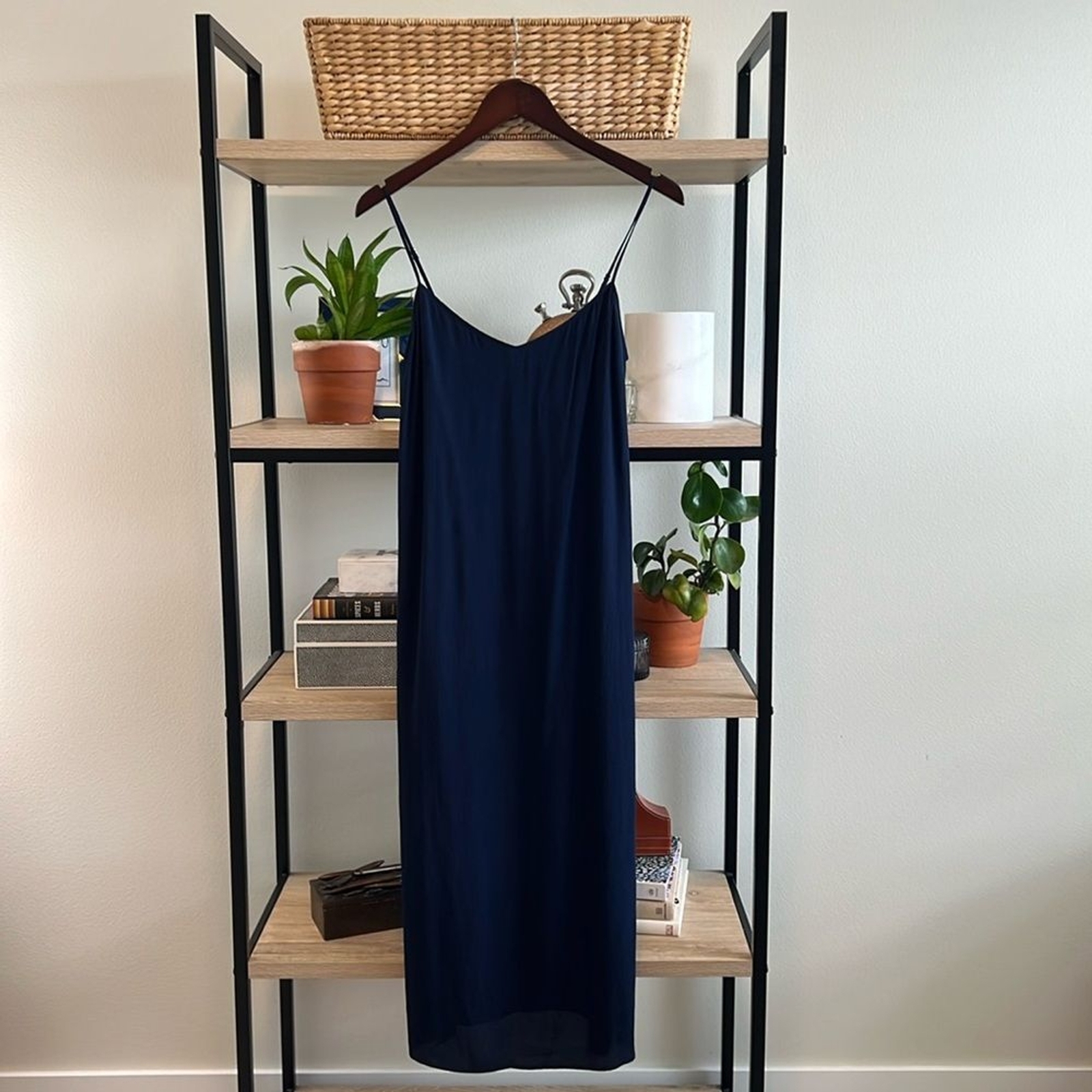 J.Crew Navy Button-Back Woven Crepe Slip Midi Dress, 0