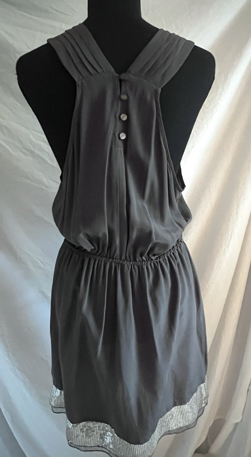 Anthropologie/ Trinity 100% Silk charcoal grey blouson mini Cocktail dress