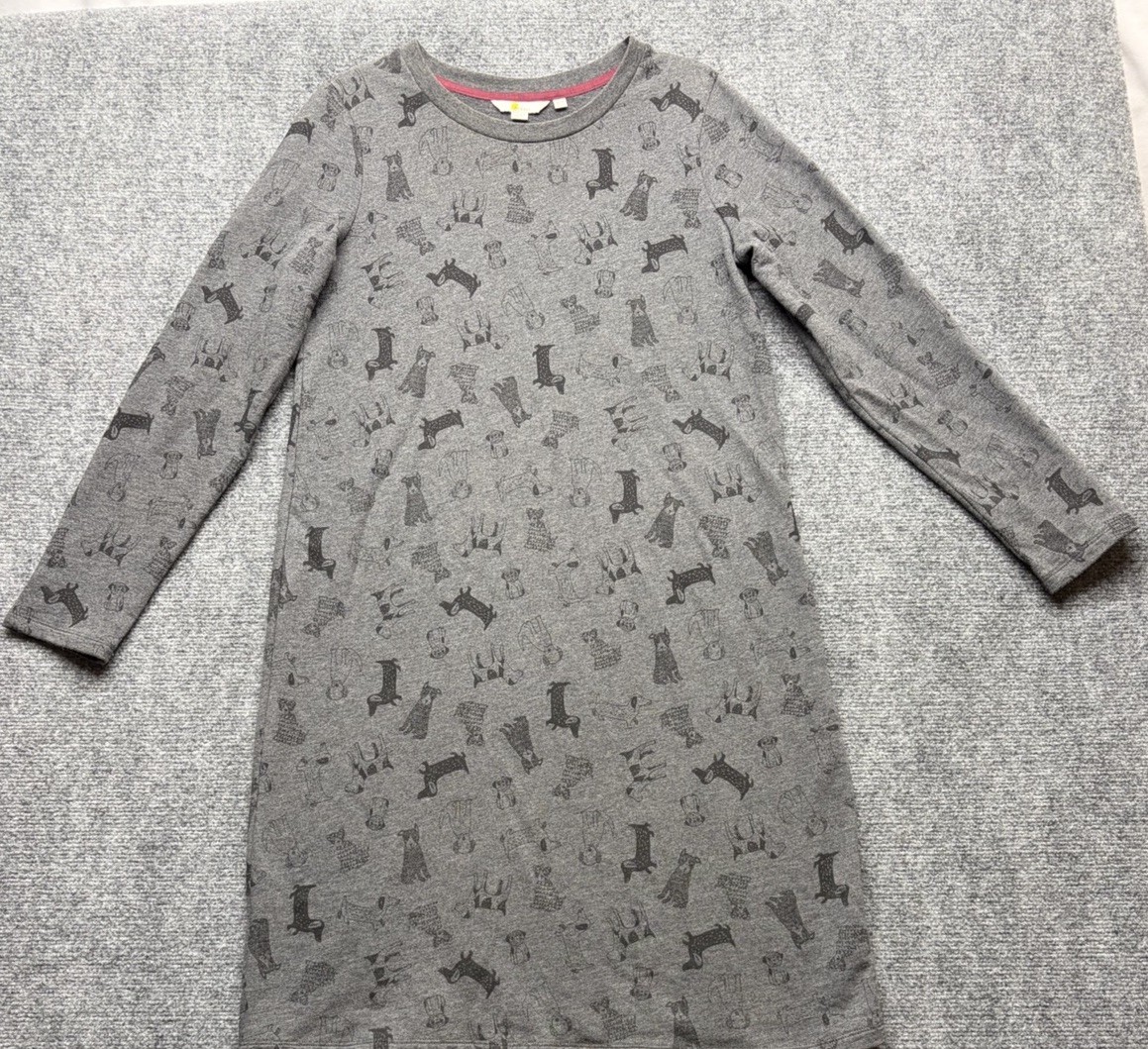Boden Grey Dog Print Long Sleeve Tunic Dress UK 10L / US 6L Cotton Doggy Print