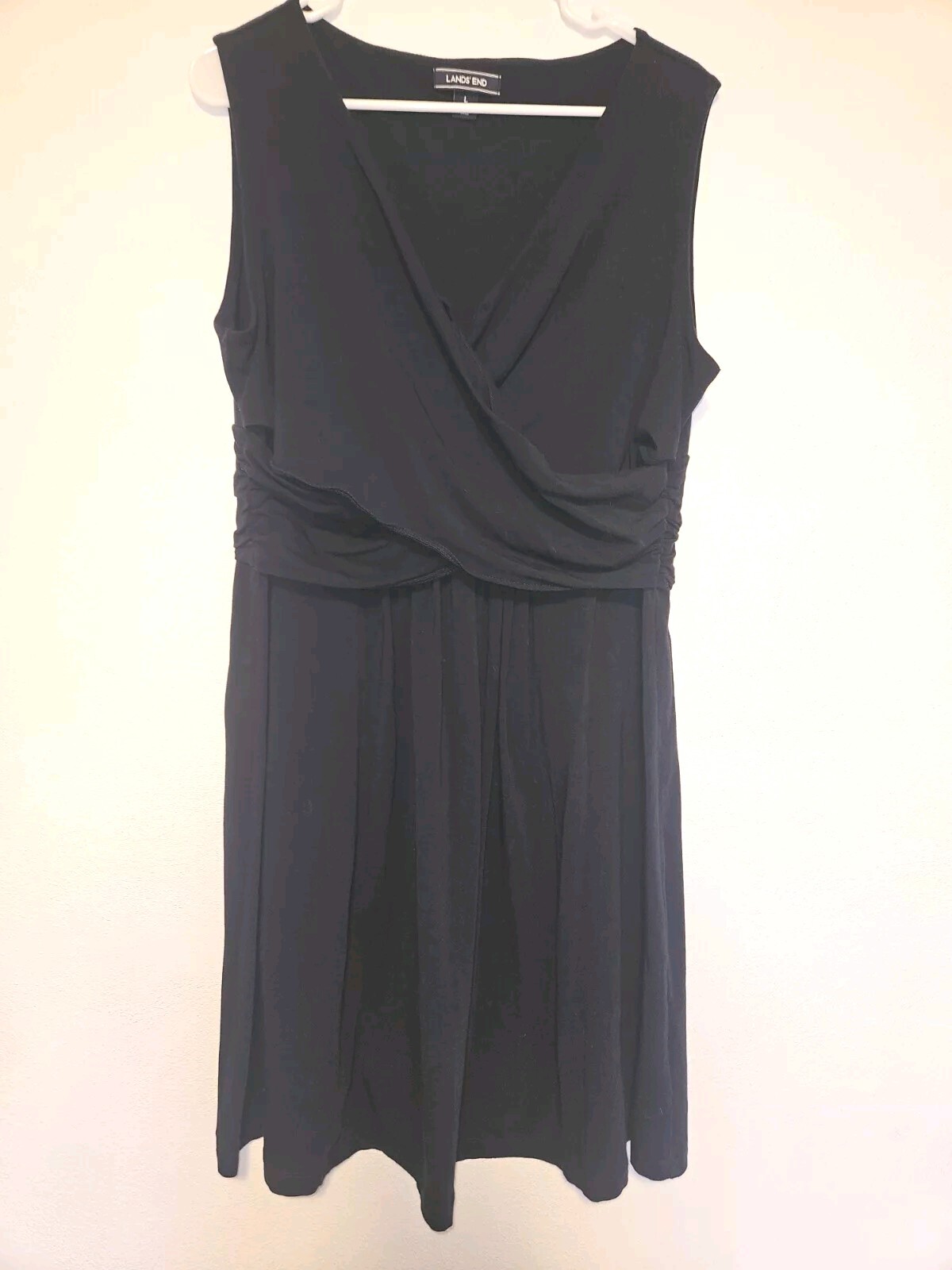 Land’s End Navy Blue Faux Wrap Jersey Dress Large Cross Top High Stretch