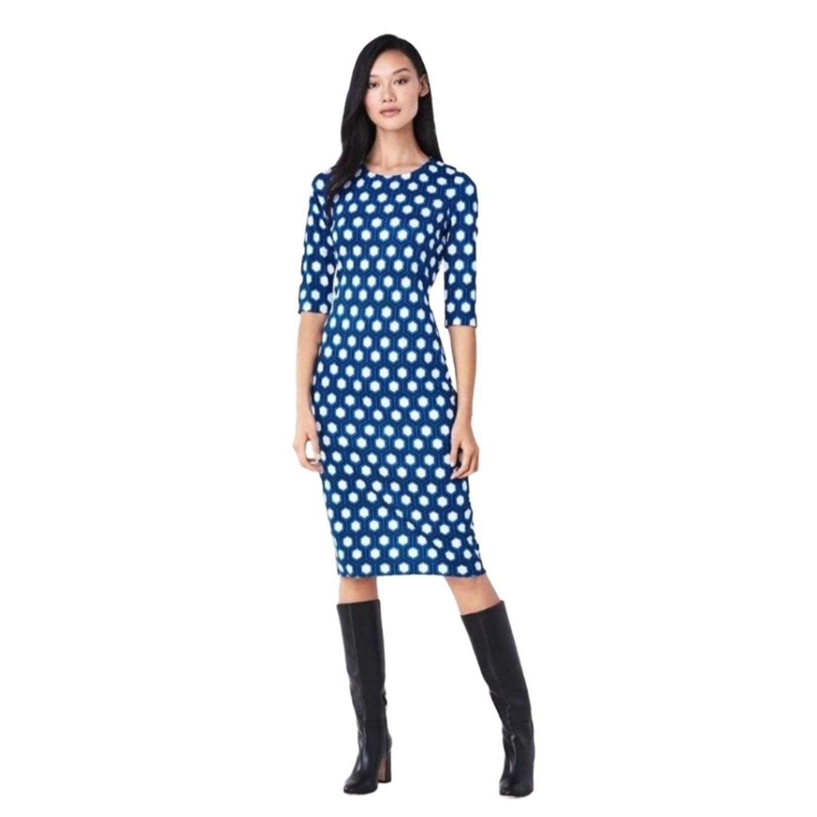 NWT Diane Von Furstenberg $698 Saihana Geometric Silk Jersey Sheath Dress, XXS