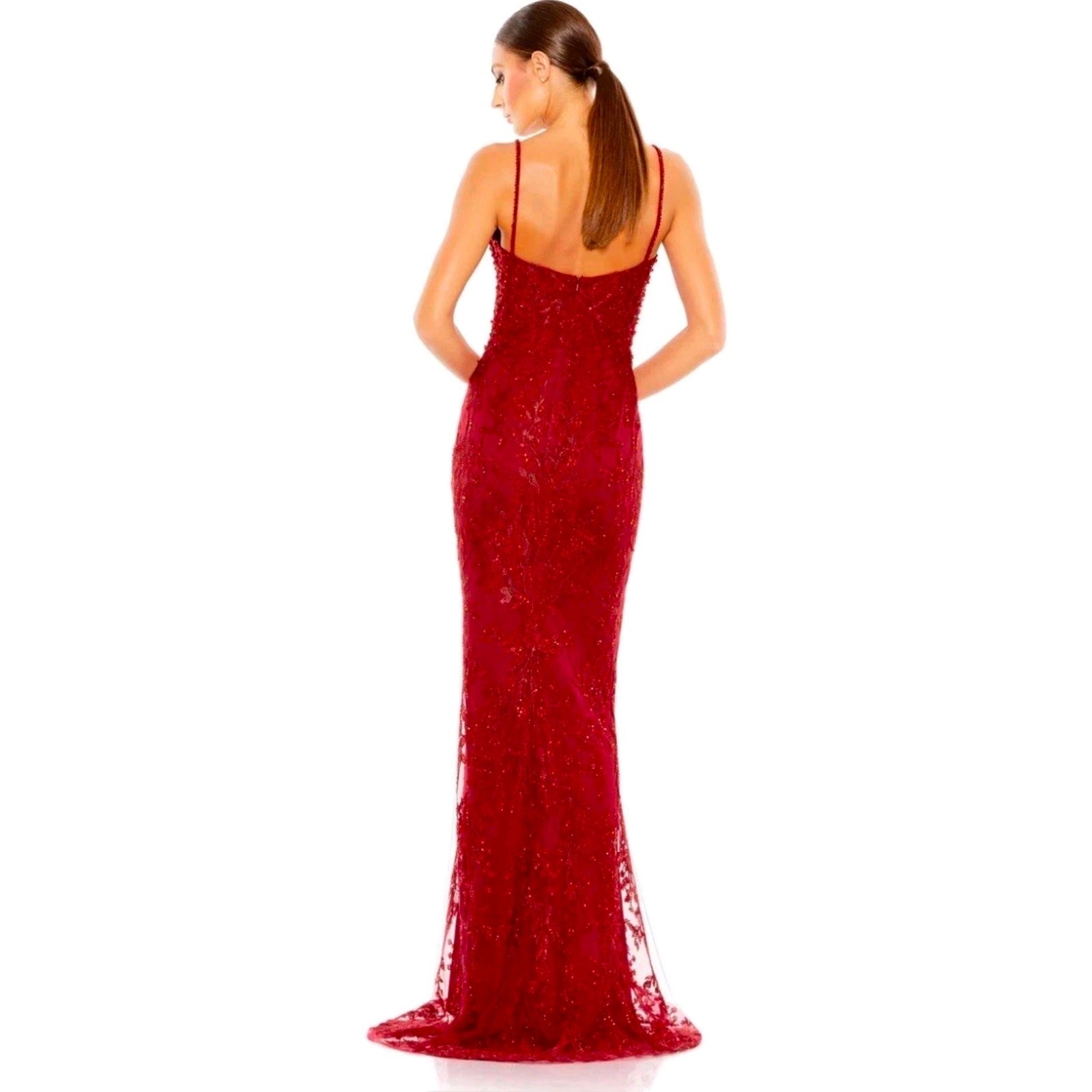Mac Duggal 20330 Red Beaded Formal Dress Embroidered Evening Gown Maxi 12