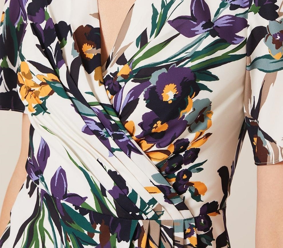 PHASE EIGHT ADELE CREAM MULTI FLORAL 50’S PLEAT MIDI PENCIL DRESS 10 ONCE £130