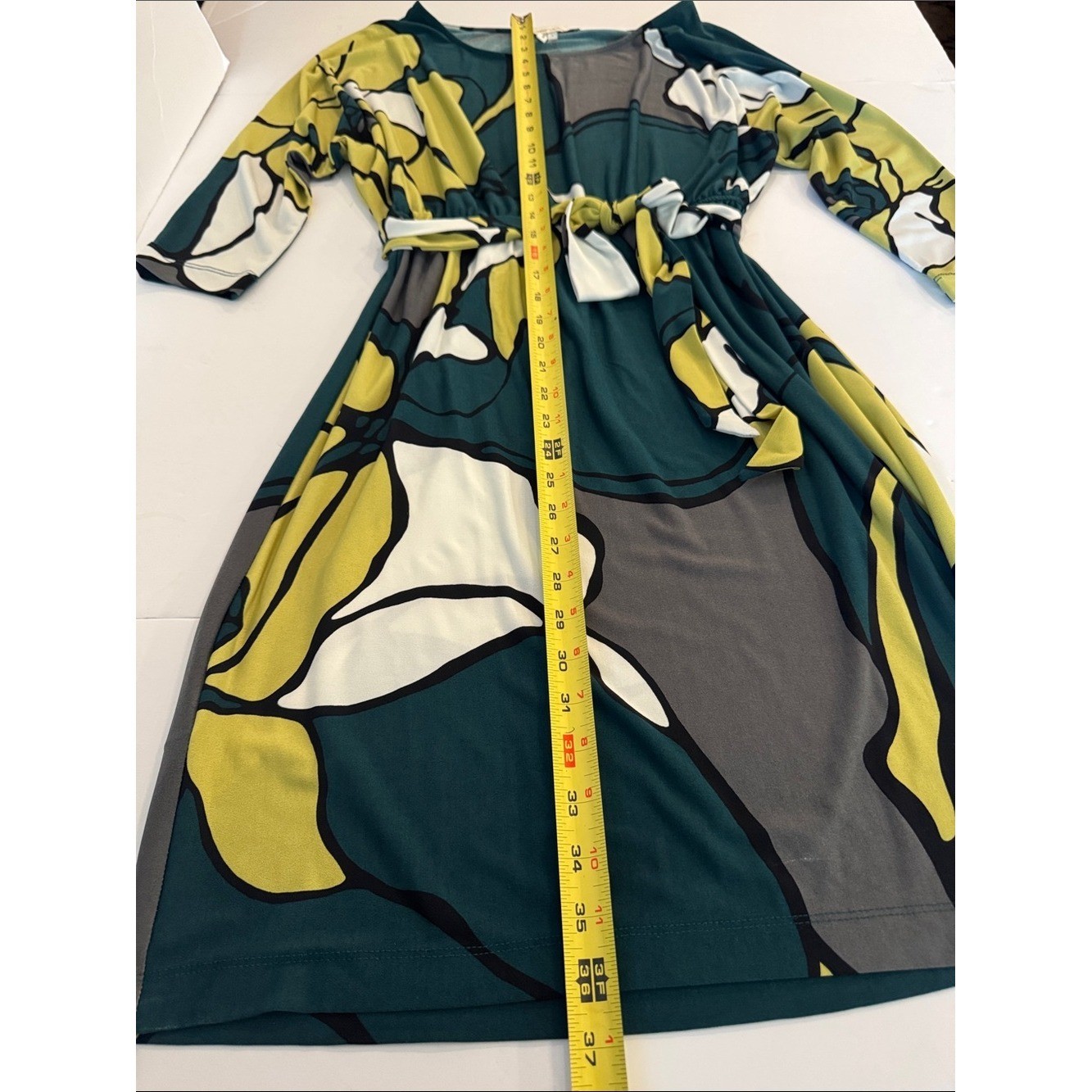 Max & Cleo Jersey Stretch Midi Dress Abstract Green Floral- size S