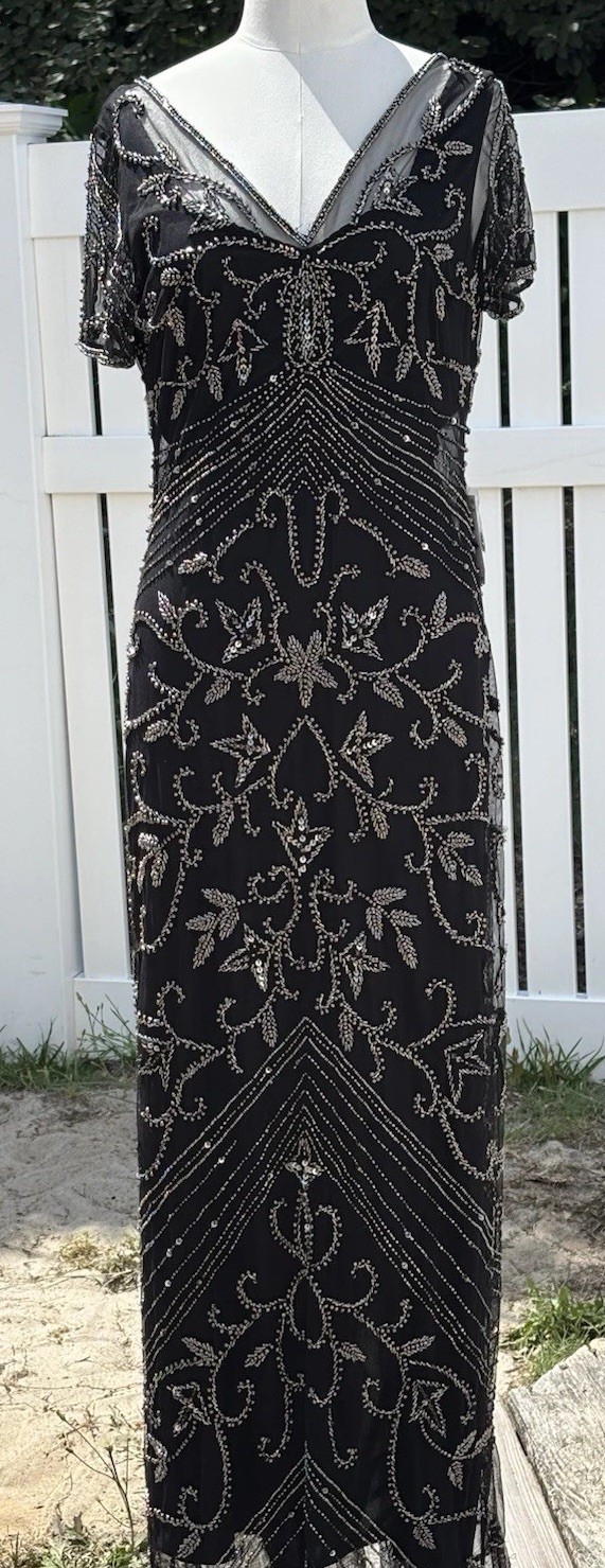 Pisarro Nights Beaded Evening Gown Black Mercury Formal Dress Size 10 NWT