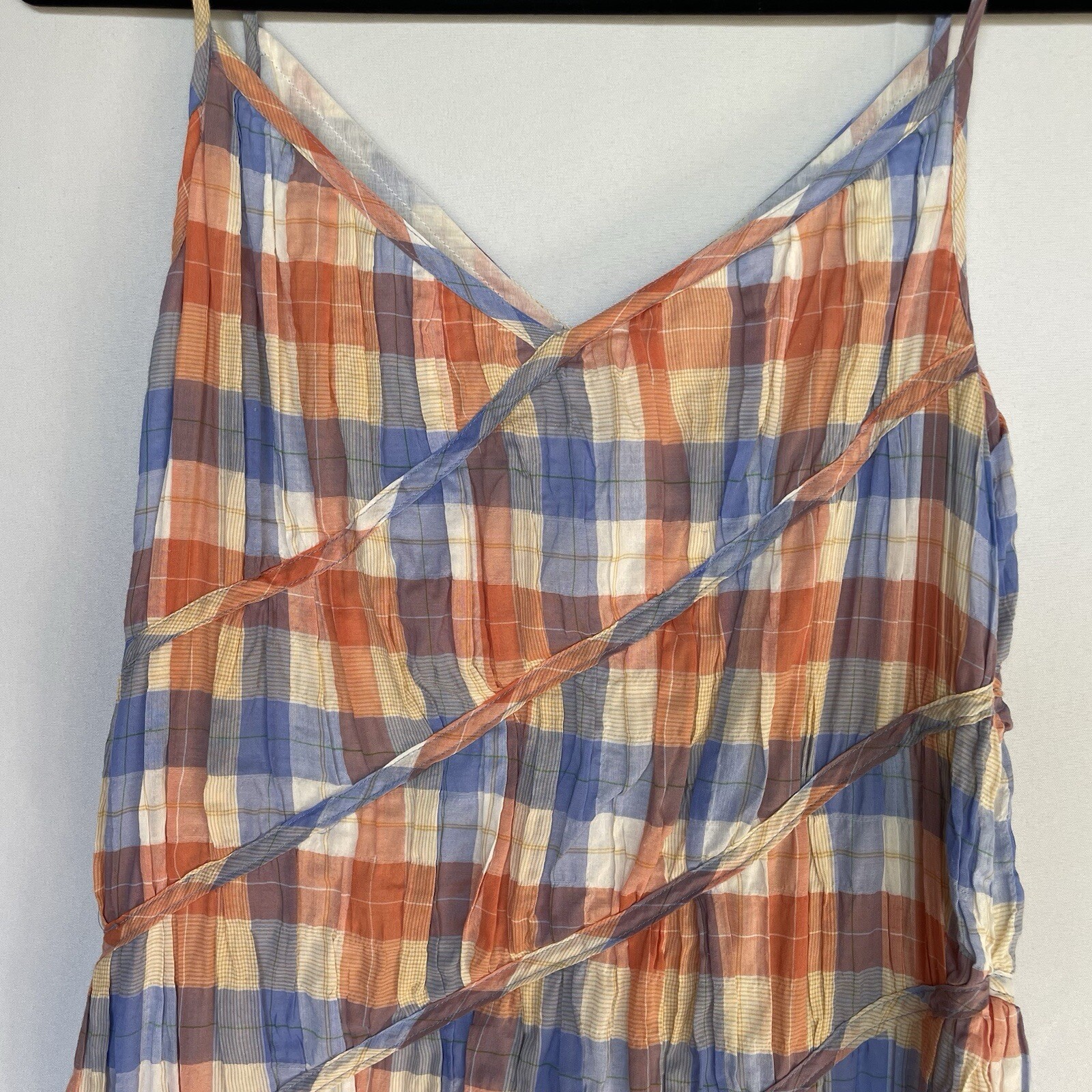Rejina Pyo Maria checked crinkled cotton-blend maxi slip dress size UK 8 US 4 S