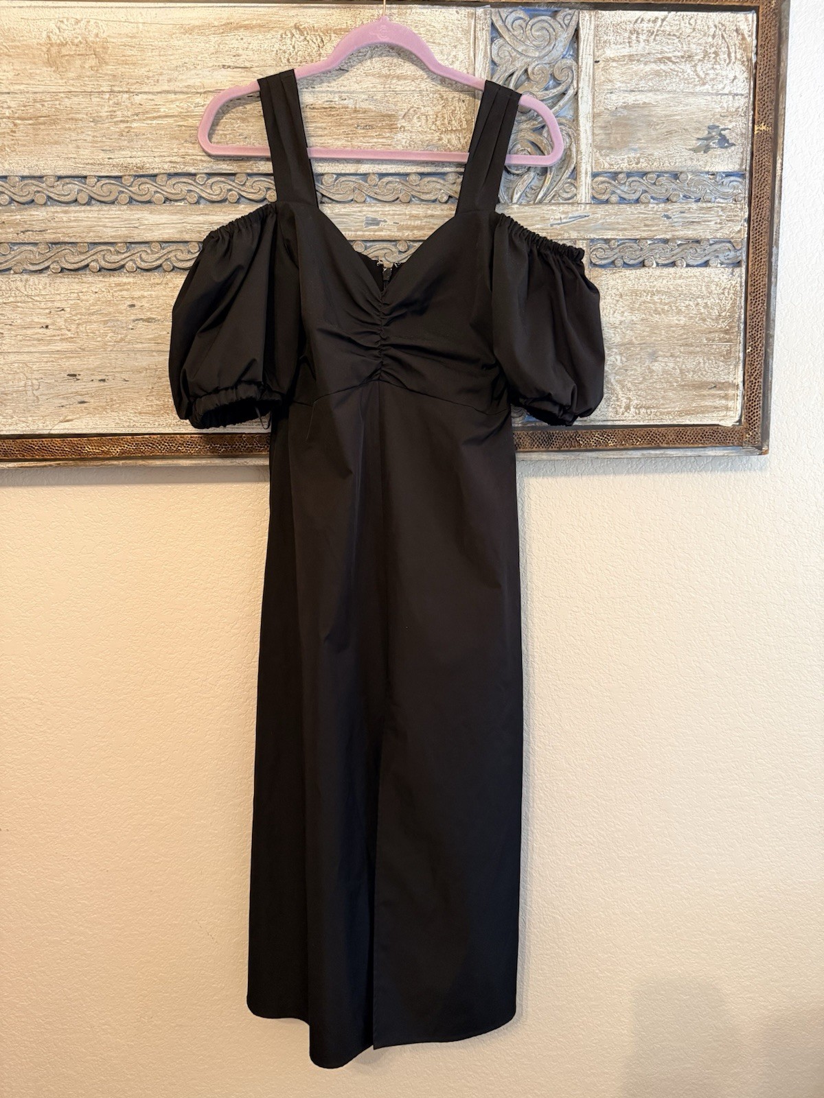 Topshop Black Taffeta Bardot Midi Dress Size US 6