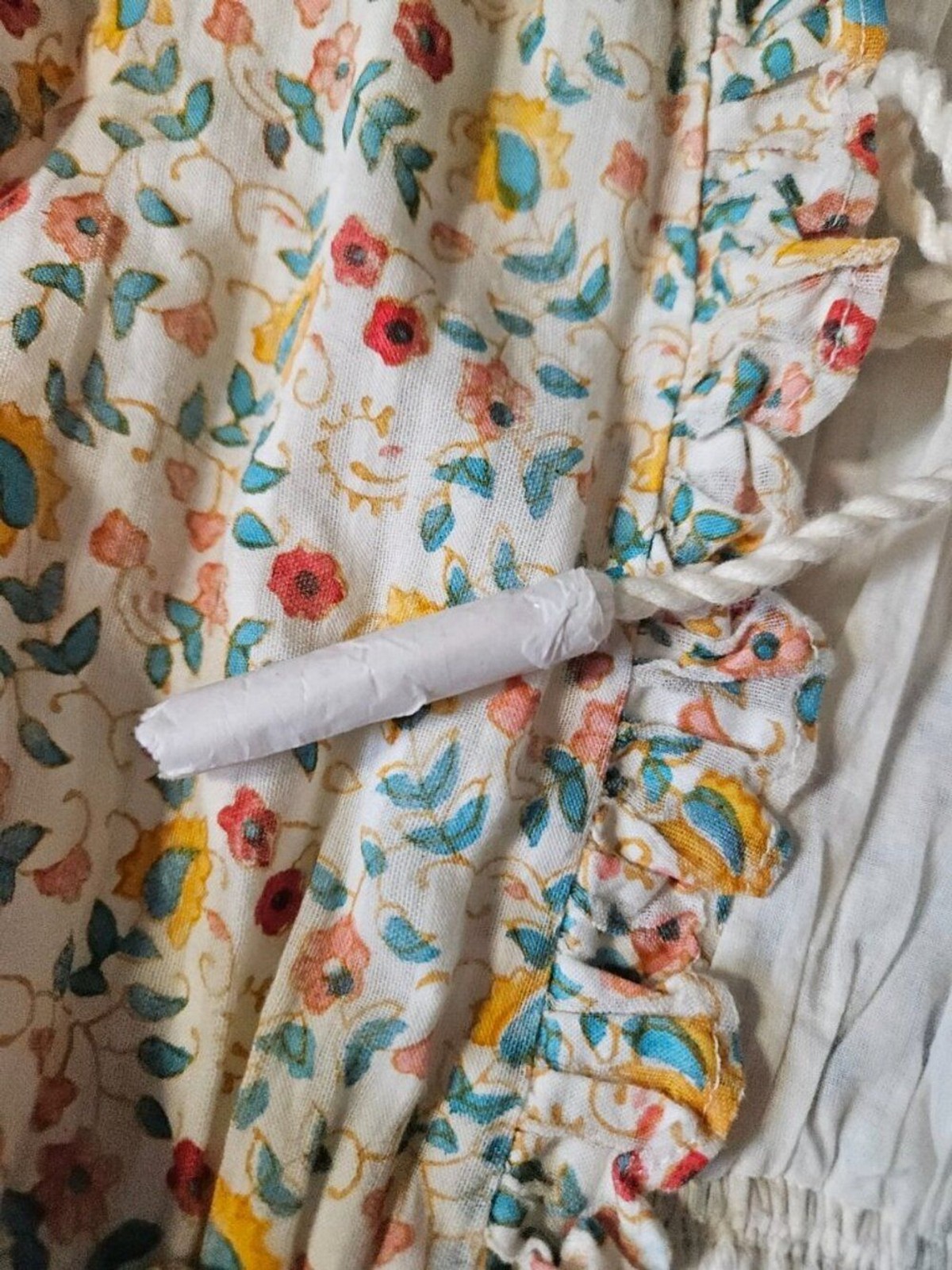 Cleobella Organic Cotton Woodblock Floral Tassel Smocked Midi Dress – Large