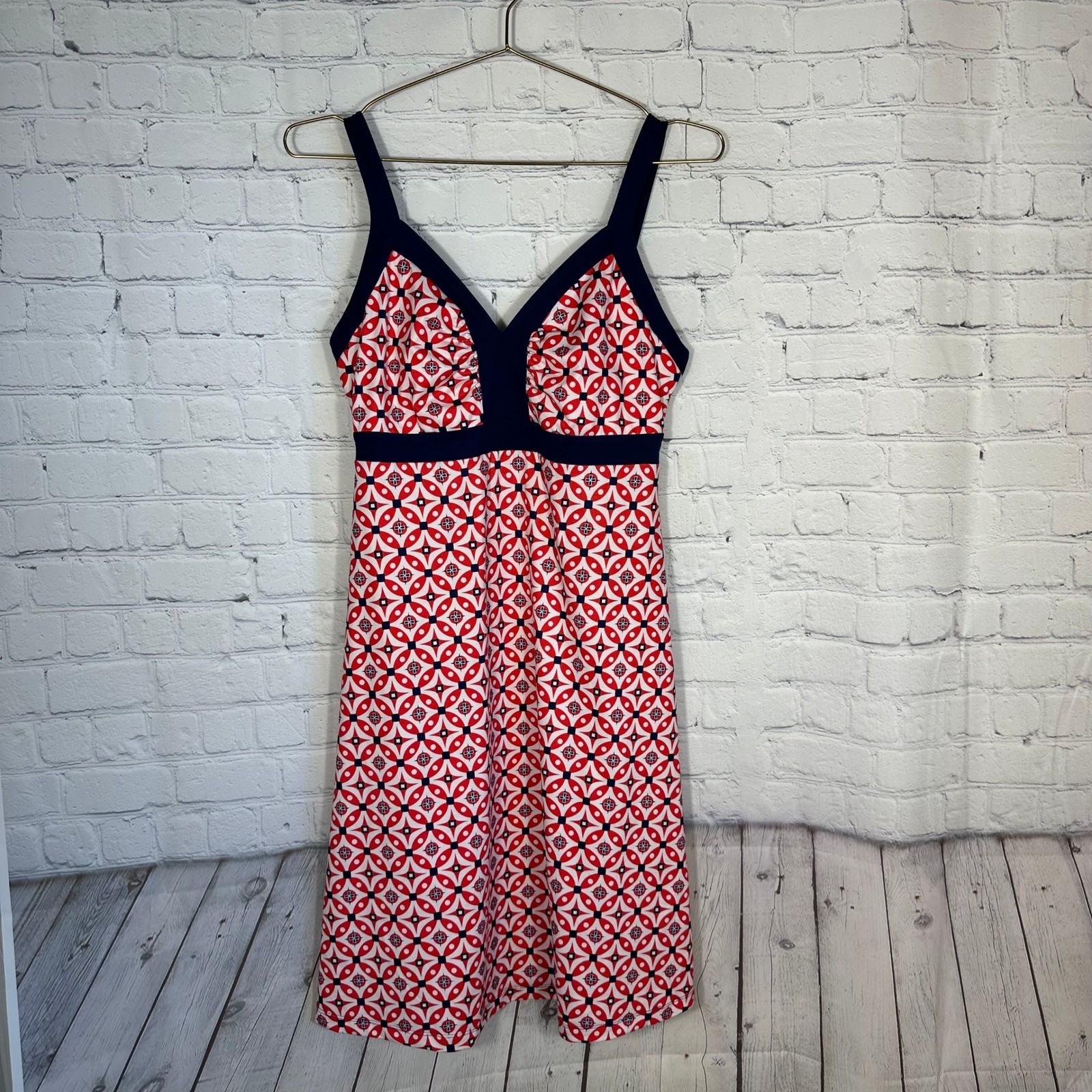 Patagonia Minette Dress Womens Medium Red Blue Geometric Strappy Back 58940