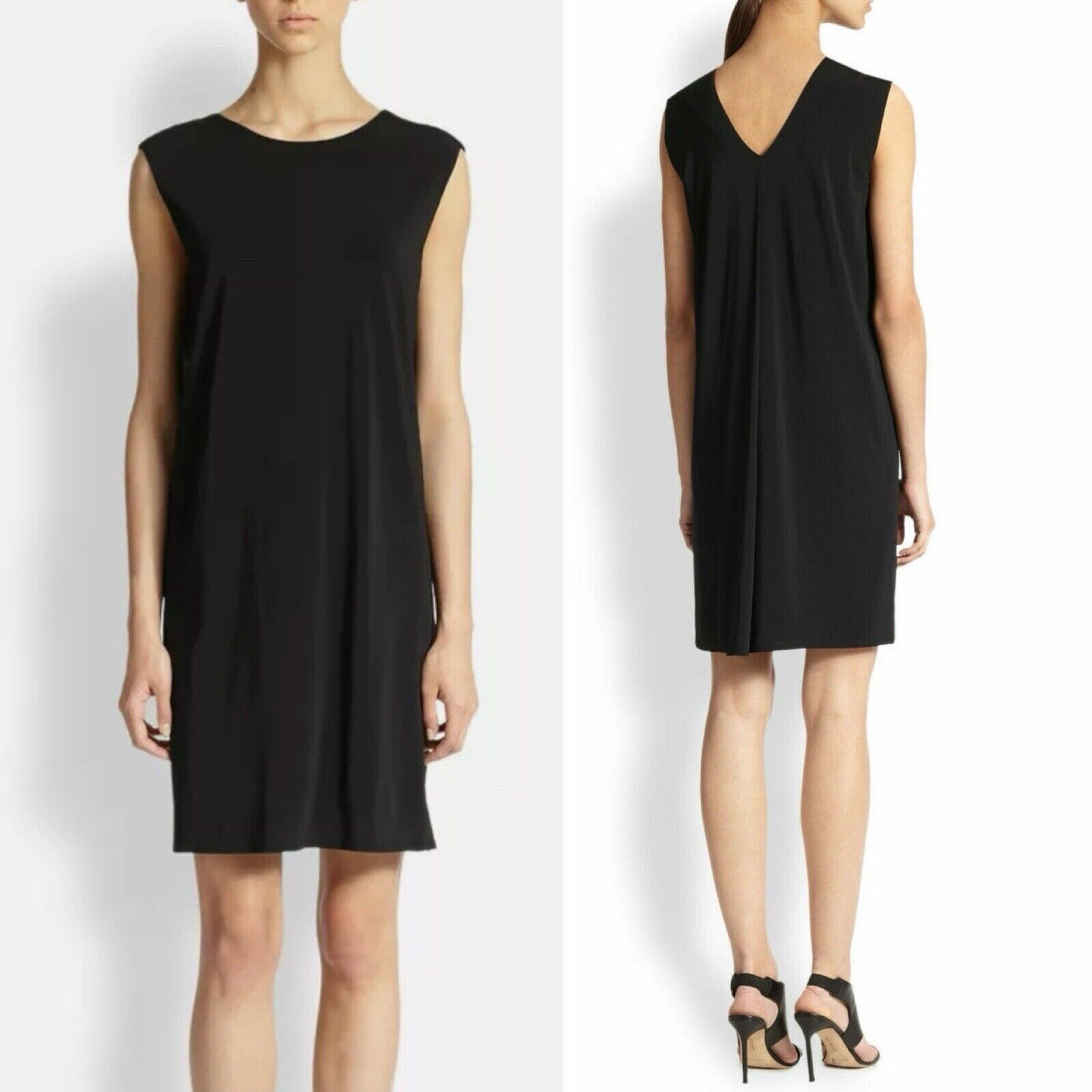 Helmut Lang Black Sleeveless Stretch Jersey V-Back Pullover Shift Dress Large