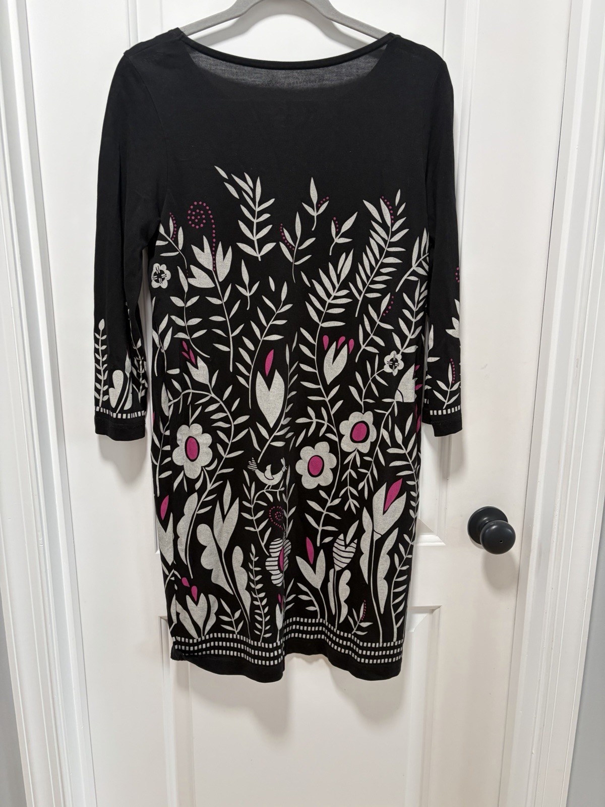 Gudrun Sjoden size Small Black Long Sleeve Dress Grey Flowers Organic Cotton