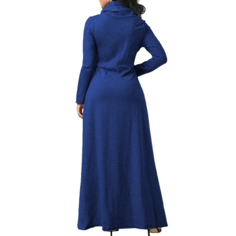 Plus Size 5XL Elegant Long Maxi Dress spring Winter Warm High Collar Women