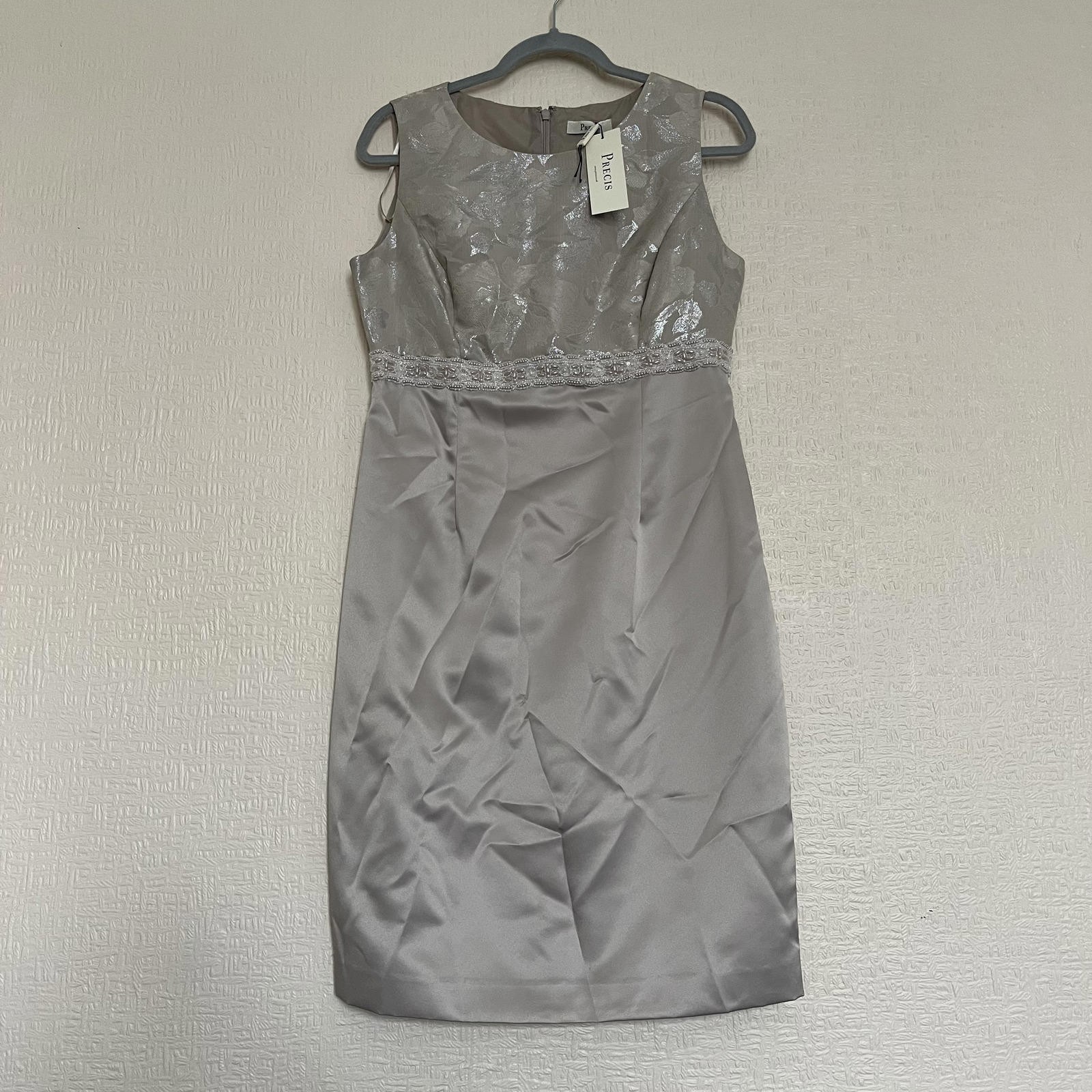 Precis Petite Women’s Silver Grey Satin Dress UK 12 Lace Bodice Wedding Occasion